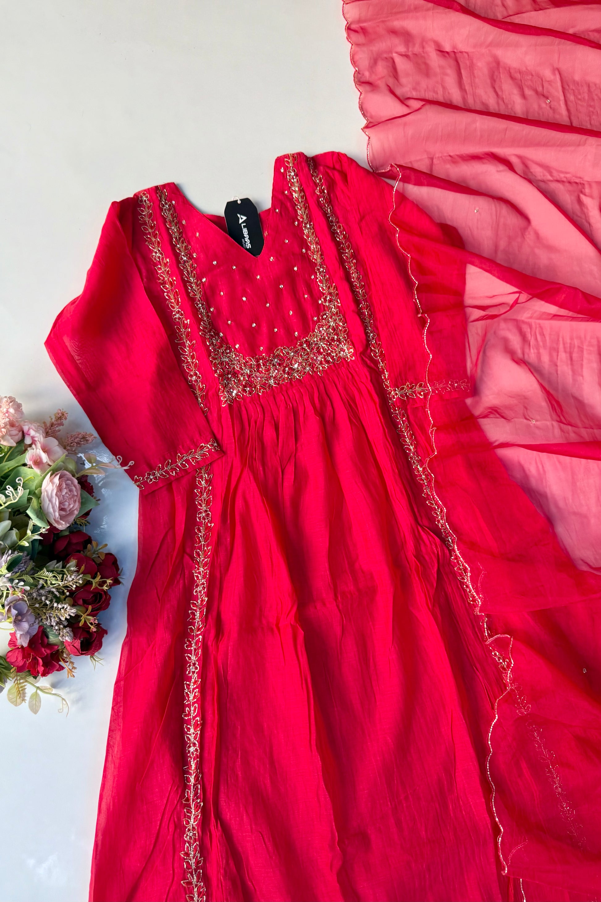 “Ayza” Premium Green Mul Chanderi A Line Suit set 🛍️