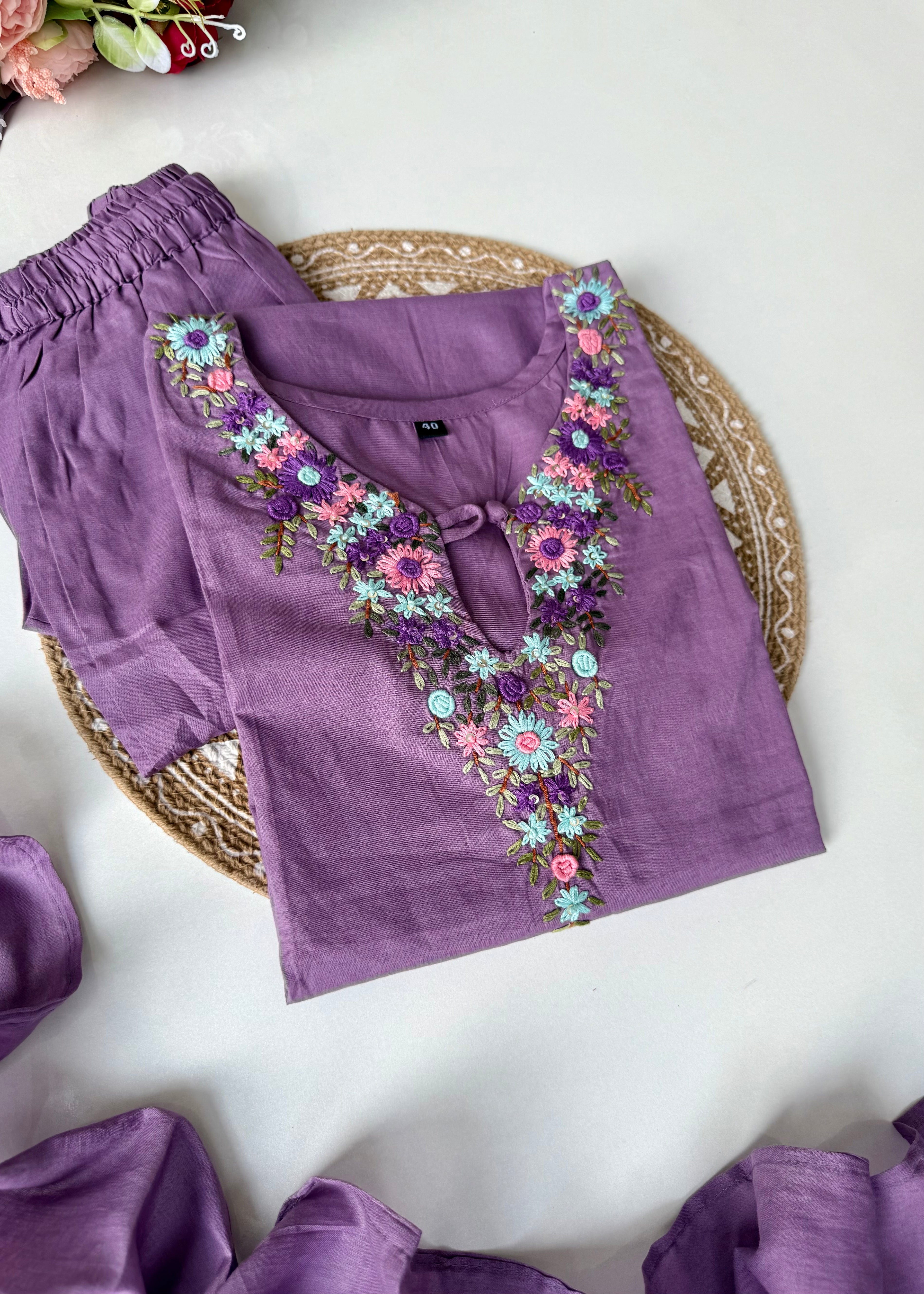 “Avnika” Premium cotton thread work kurta set