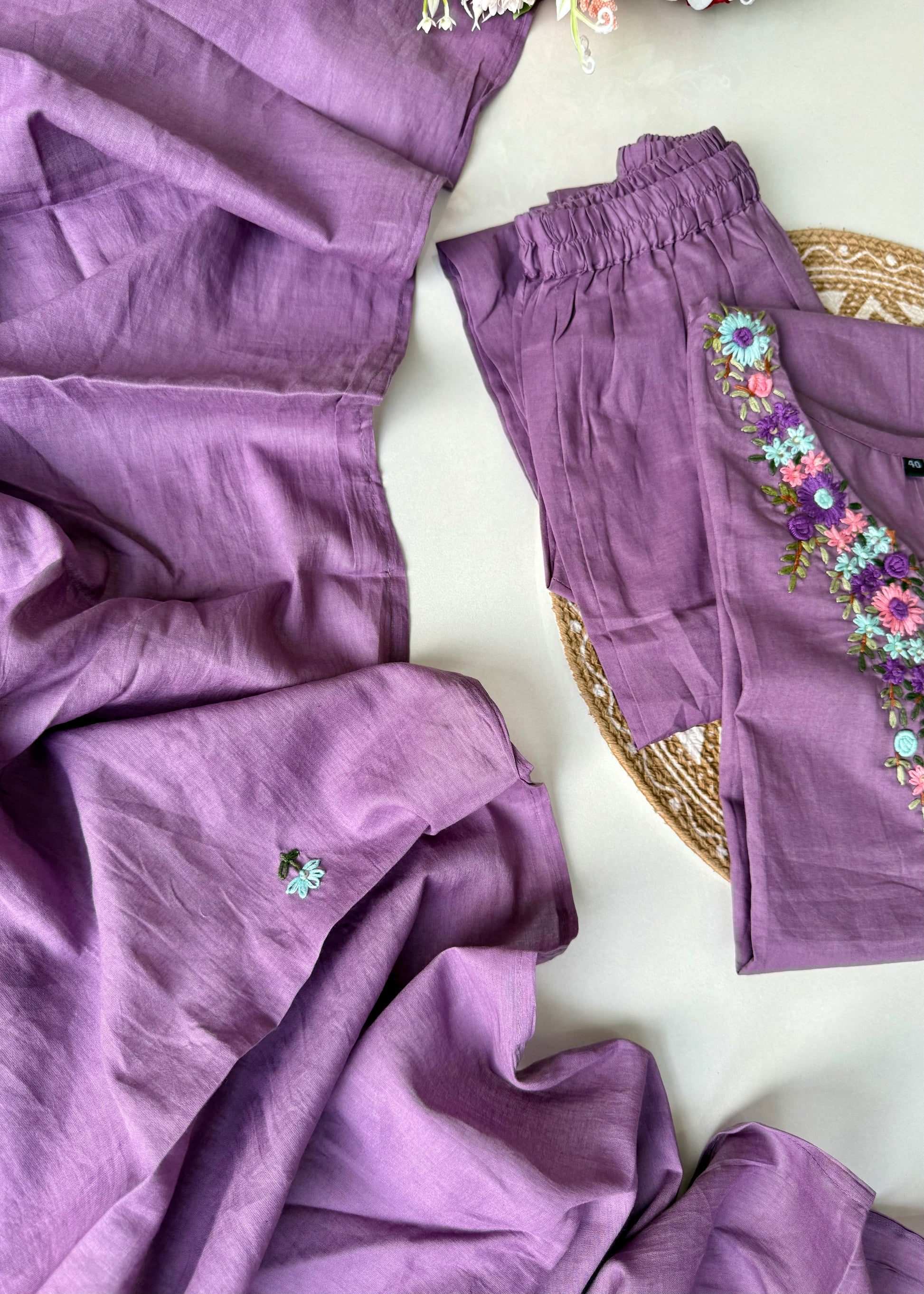 “Avnika” Premium cotton thread work kurta set