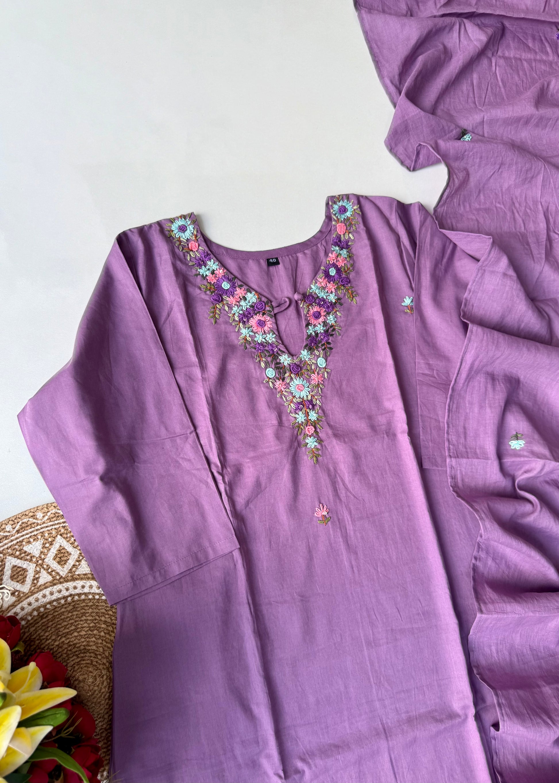 “Avnika” Premium cotton thread work kurta set
