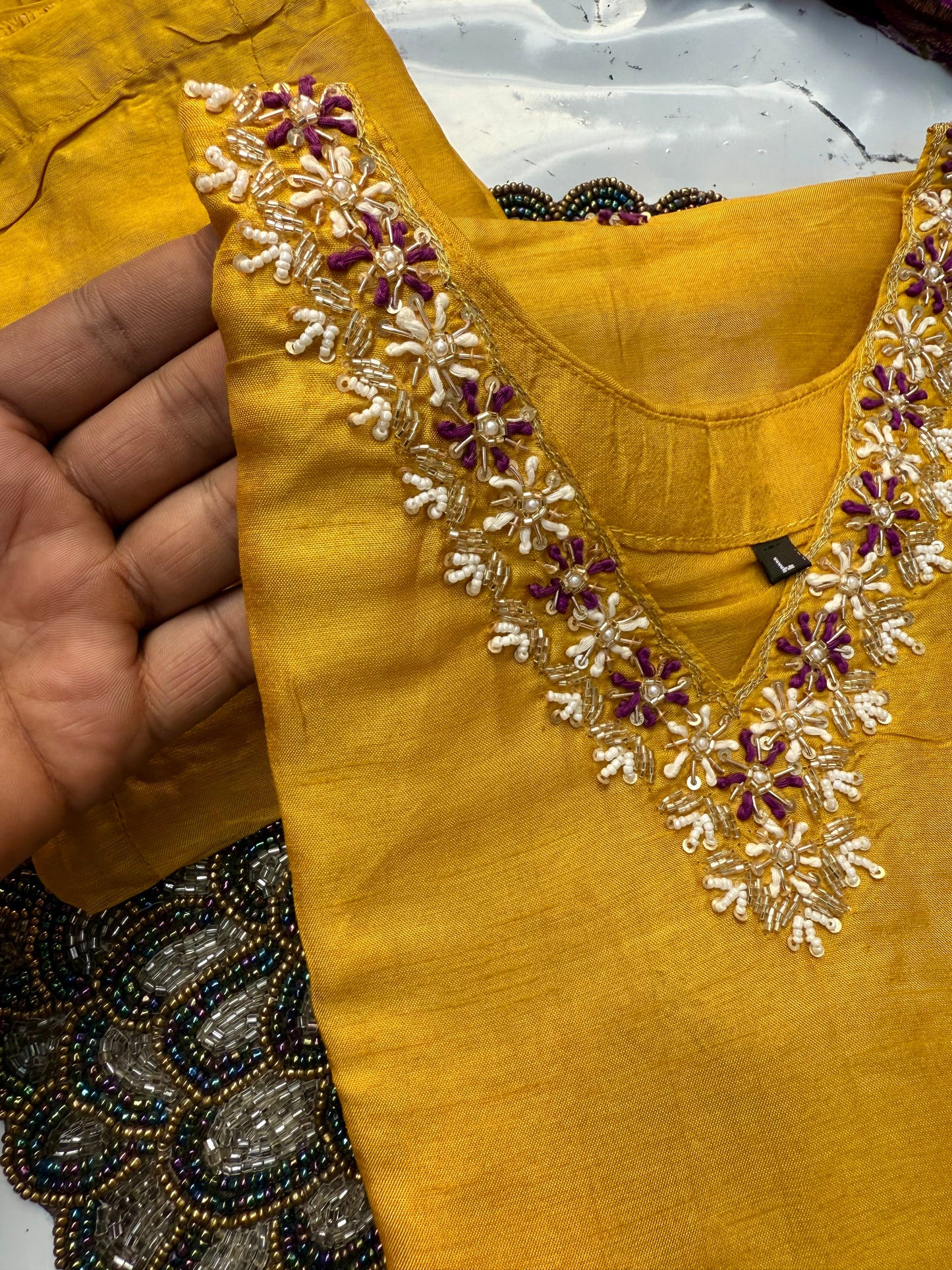 “Anannya” Beautiful Yellow V neck dola silk kurta set