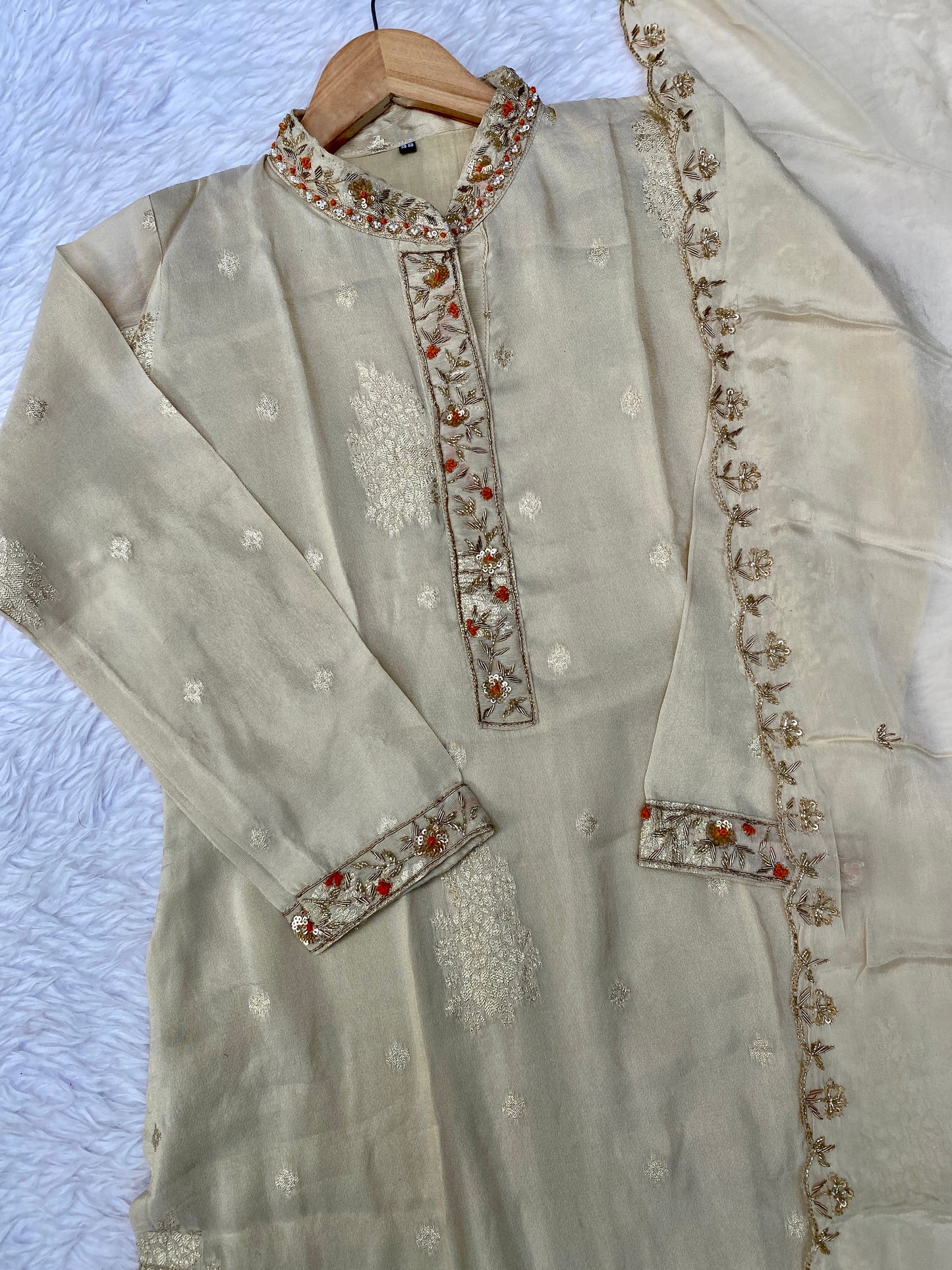 “JANVI” Self design Tissue silk kurta bottom with dupatta set