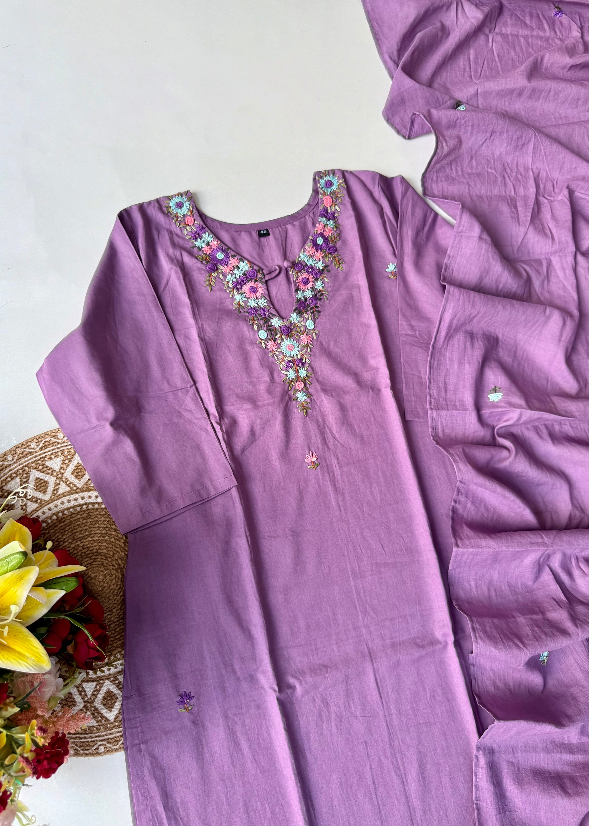 “Avnika” Premium cotton thread work kurta set