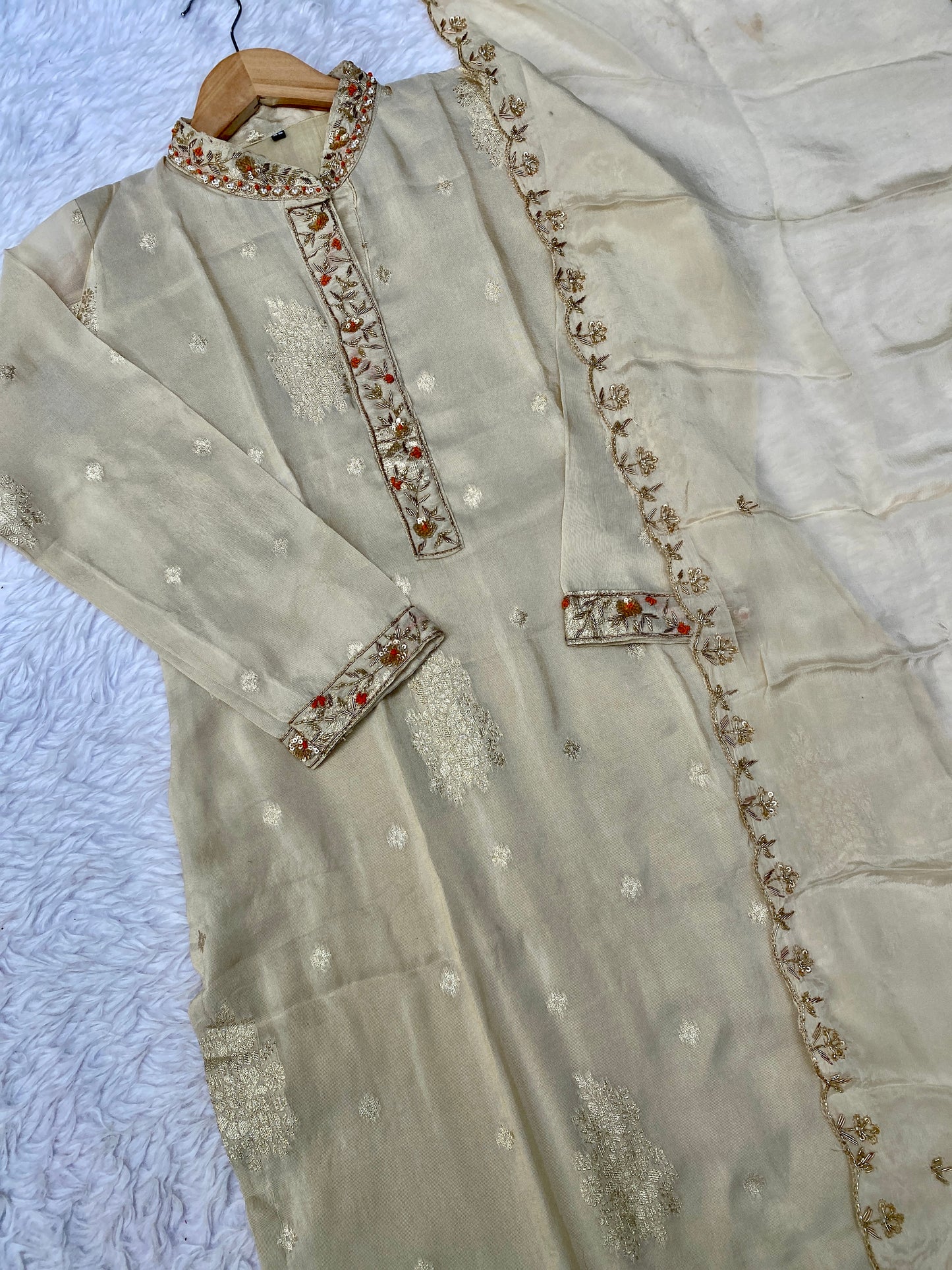 “JANVI” Self design Tissue silk kurta bottom with dupatta set