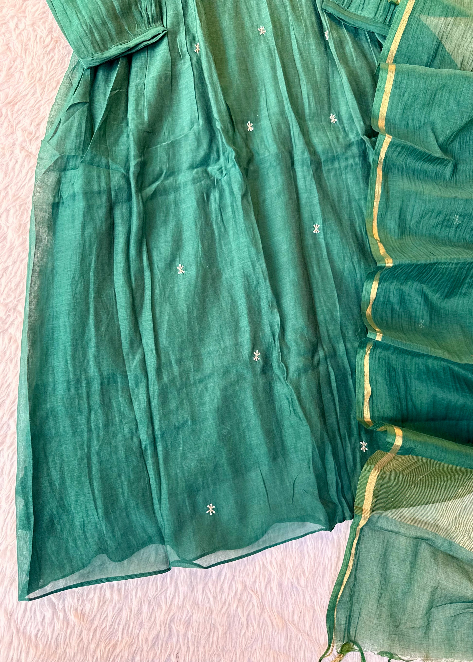 “Zayna” Premium Green Mul Chanderi anarkali kurta set