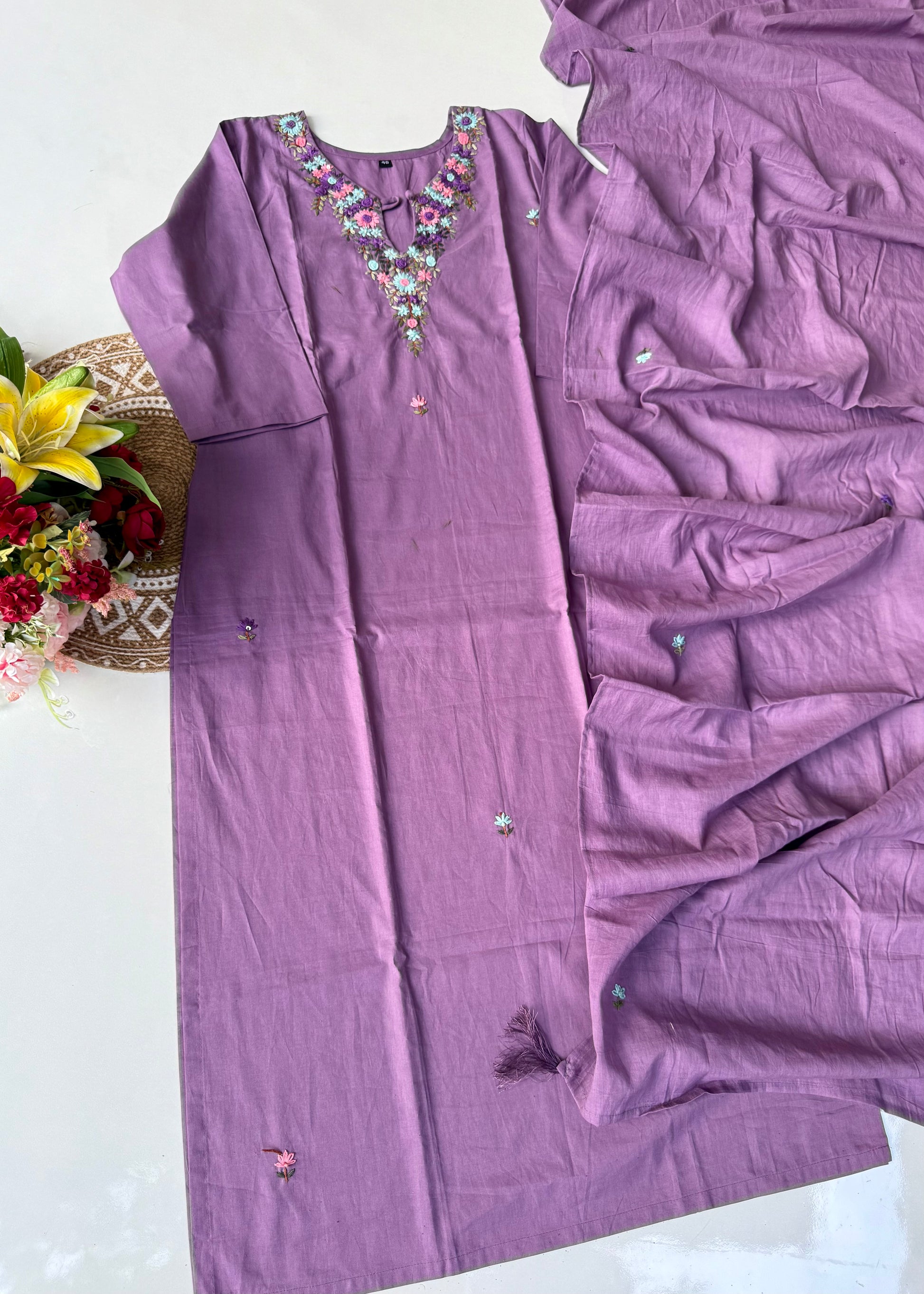 “Avnika” Premium cotton thread work kurta set