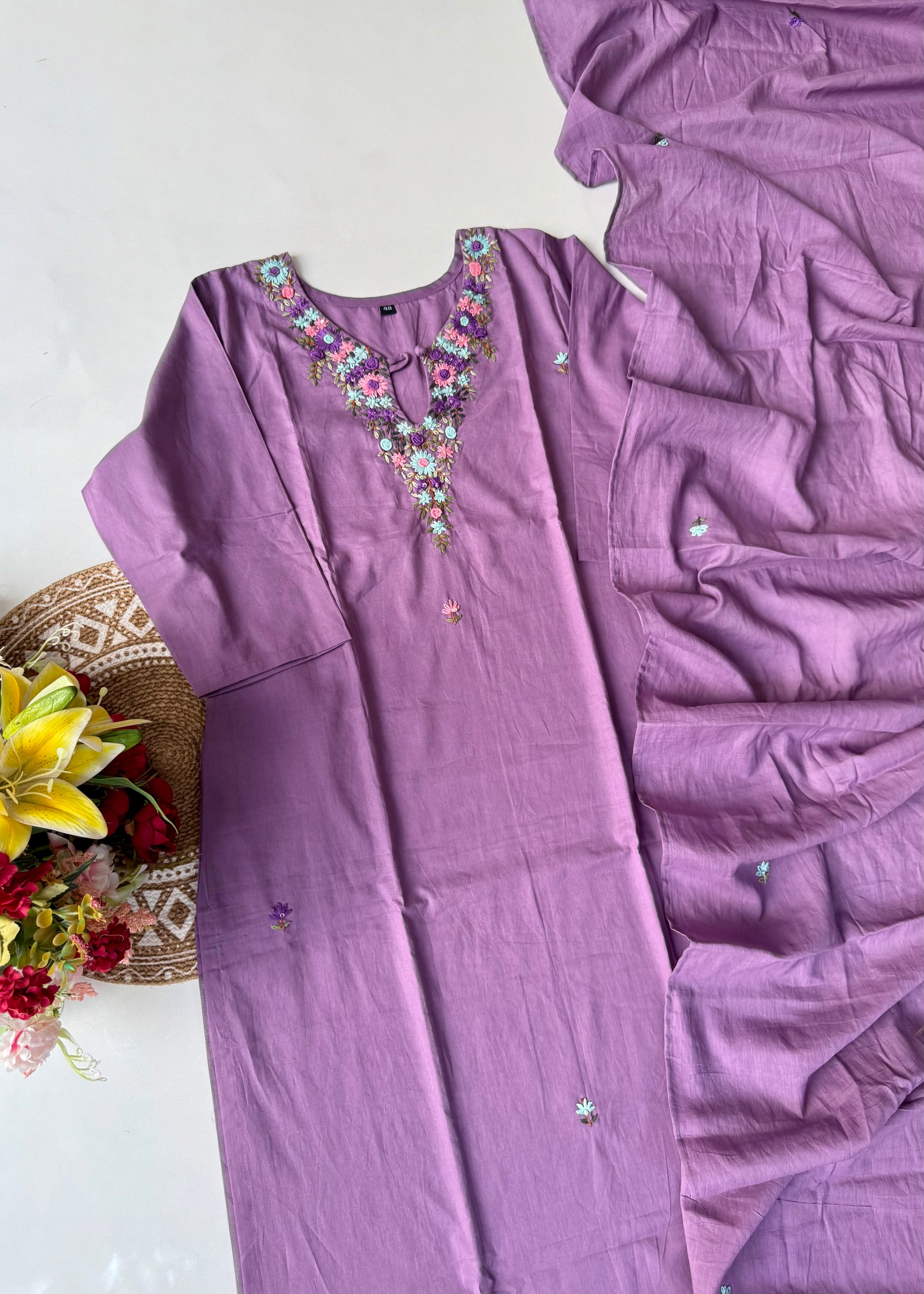 “Avnika” Premium cotton thread work kurta set