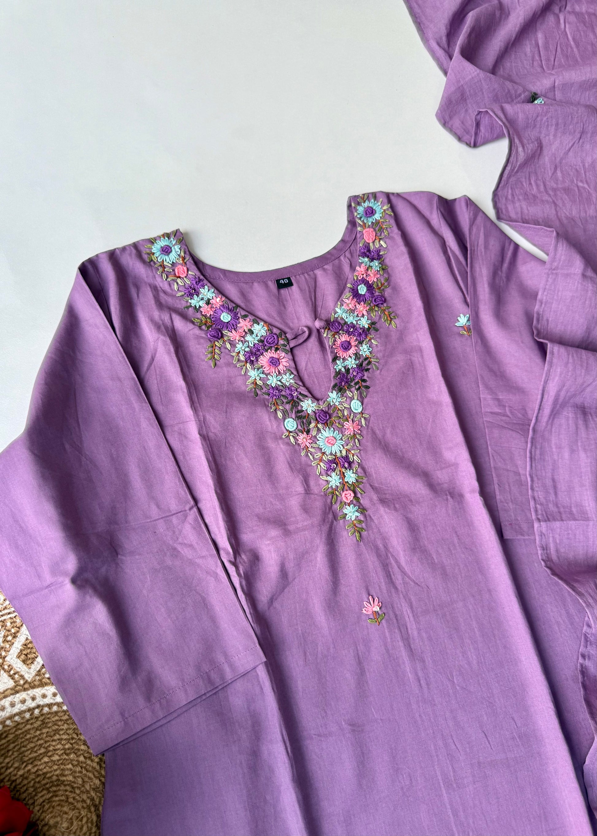 “Avnika” Premium cotton thread work kurta set