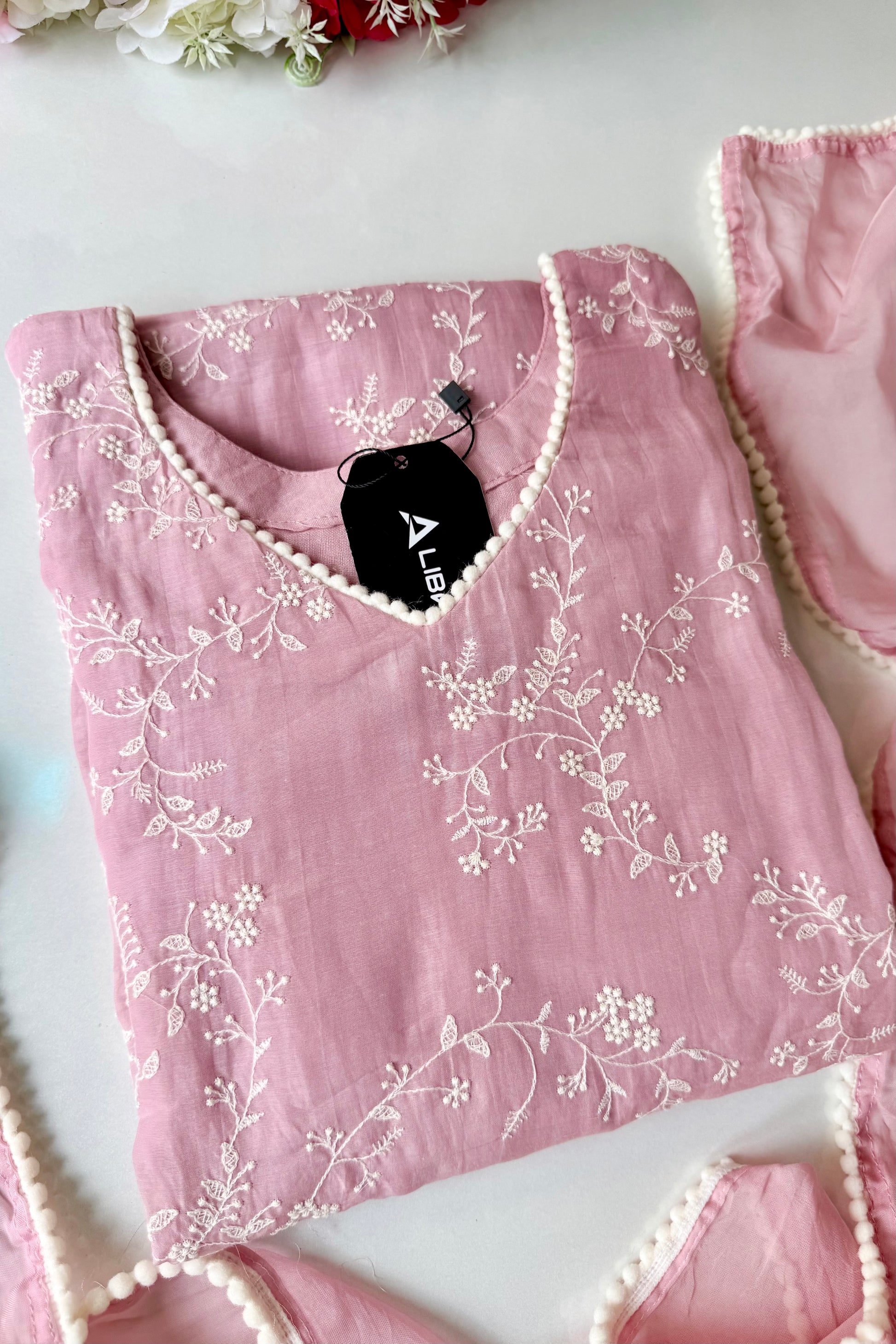 “Elina” Blossom Pink Mul Chanderi A Line Suit set 🛍️