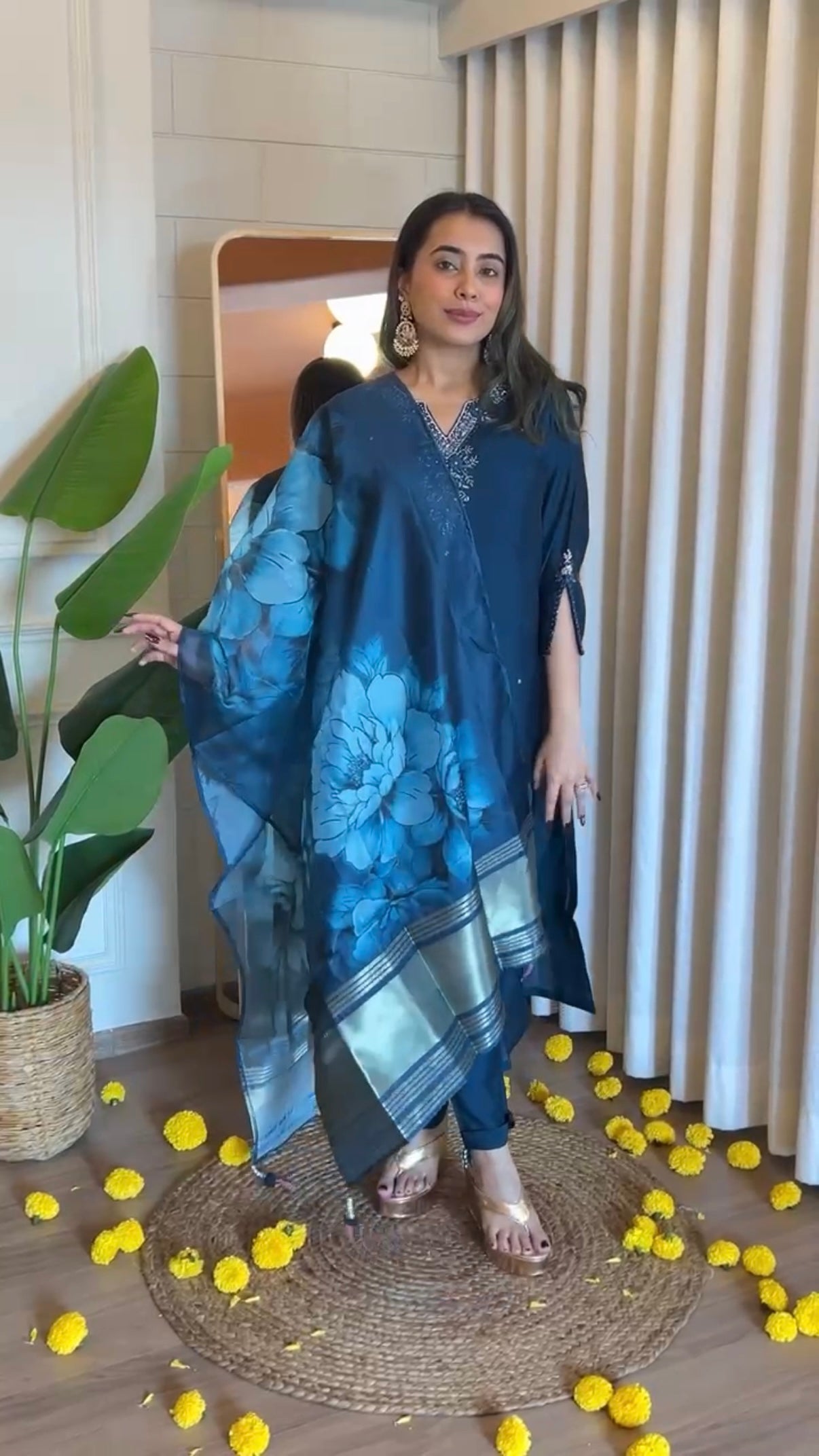 “KAVERI” Premium roman silk handcrafted kurti set