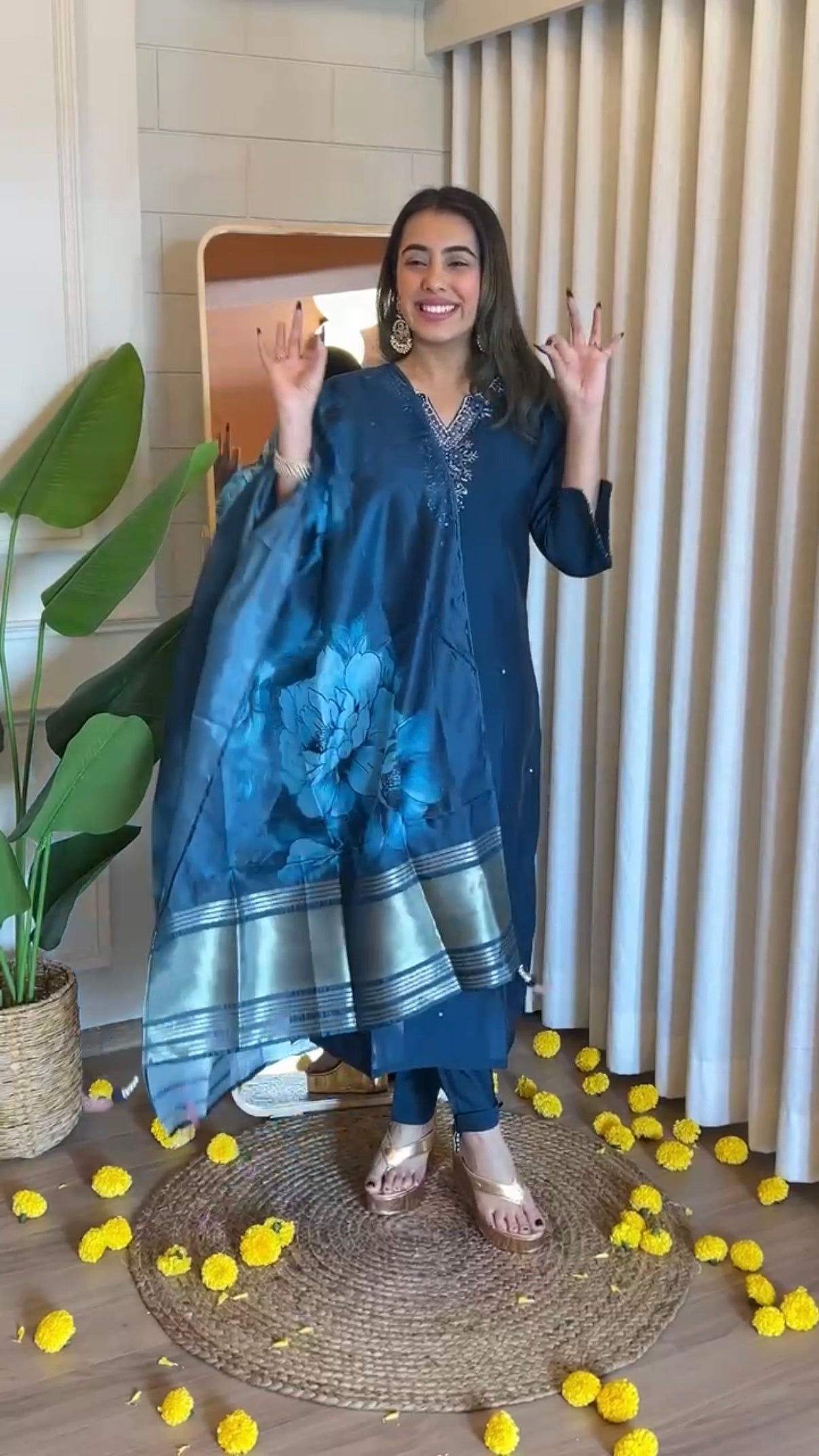“KAVERI” Premium roman silk handcrafted kurti set