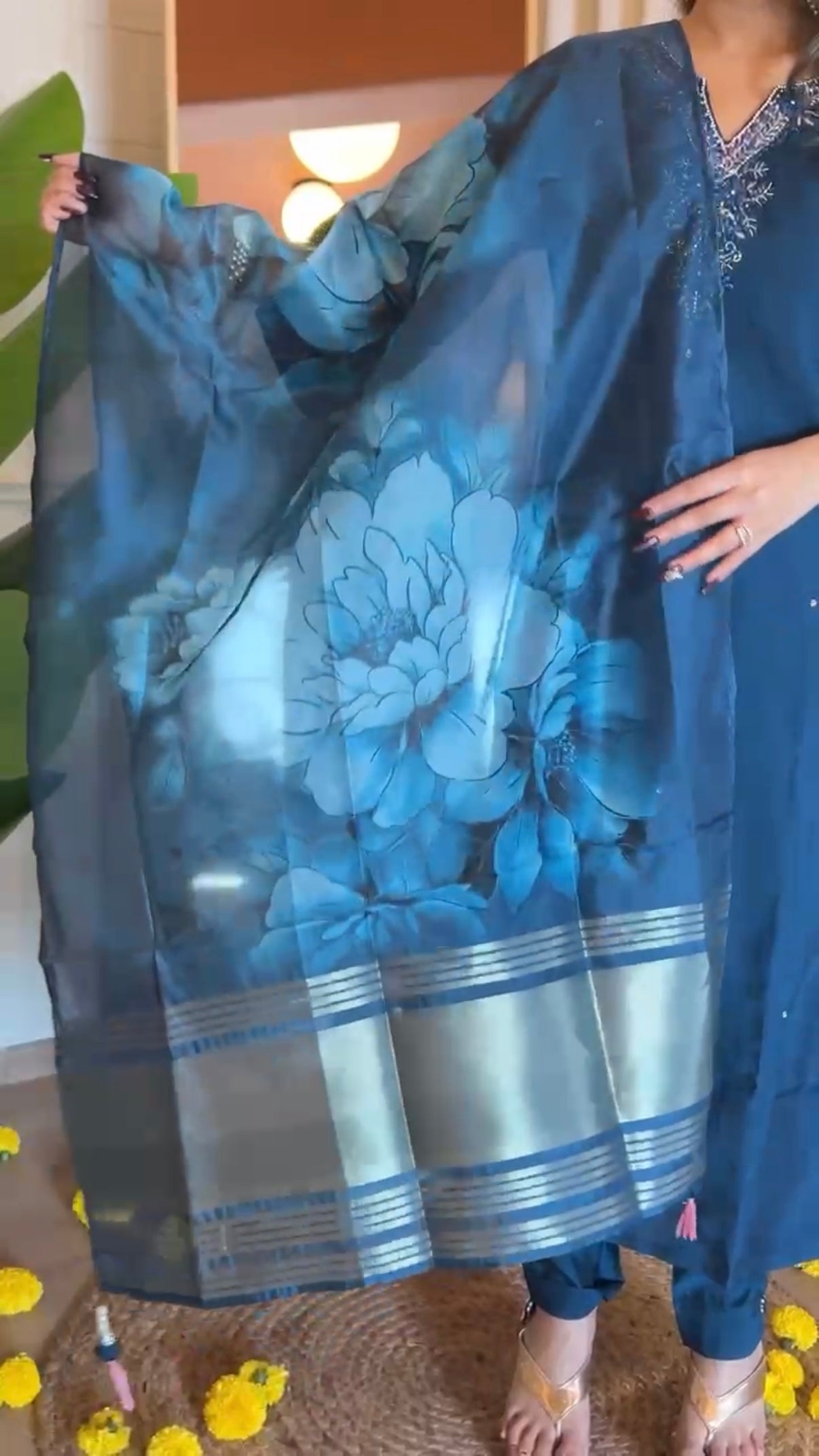 “KAVERI” Premium roman silk handcrafted kurti set
