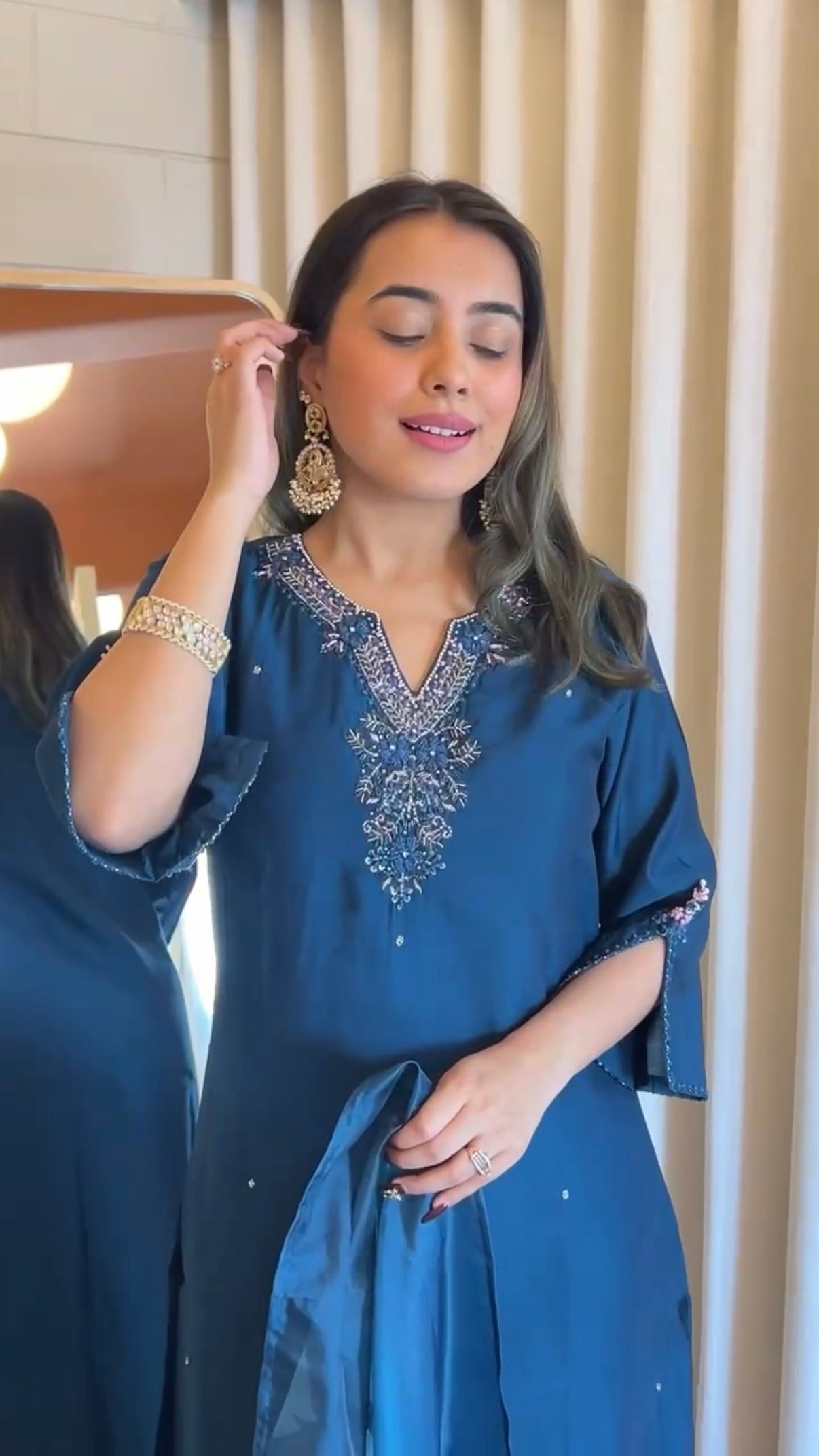 “KAVERI” Premium roman silk handcrafted kurti set