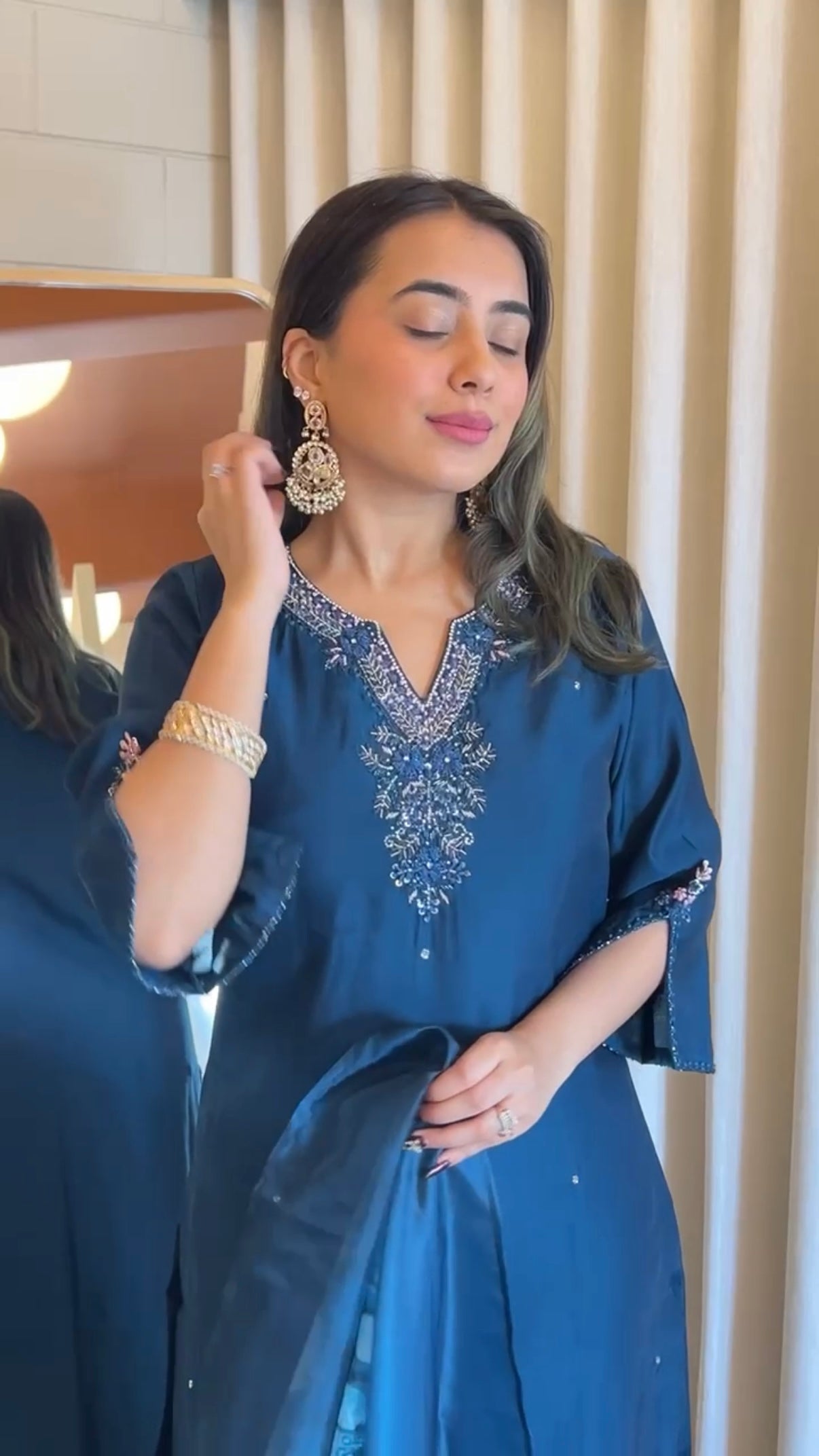 “KAVERI” Premium roman silk handcrafted kurti set