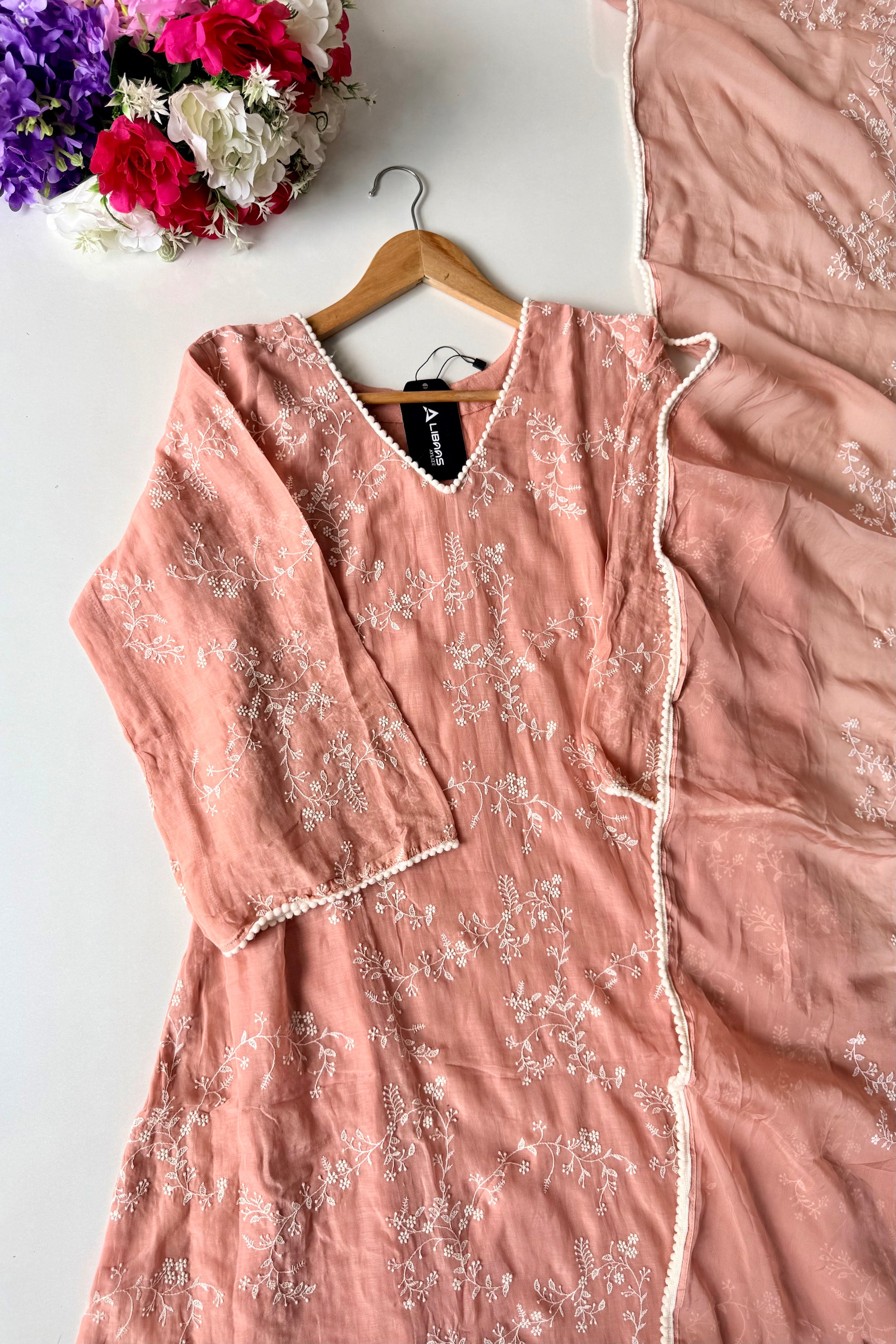 “Elina” Blush Peach Mul Chanderi A Line Suit set 🛍️
