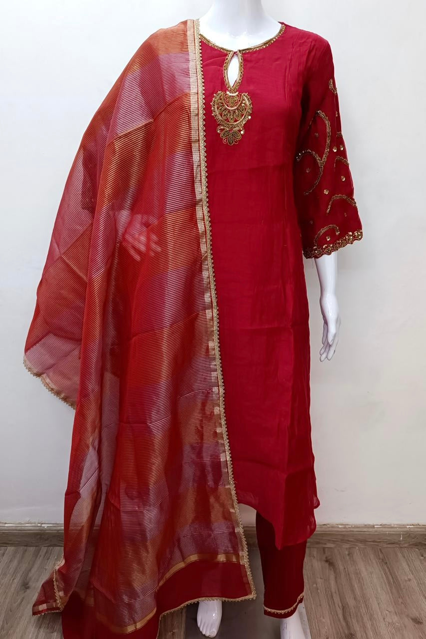 “Myra” Premium Mul Chanderi A line Anarkali Kurta Set