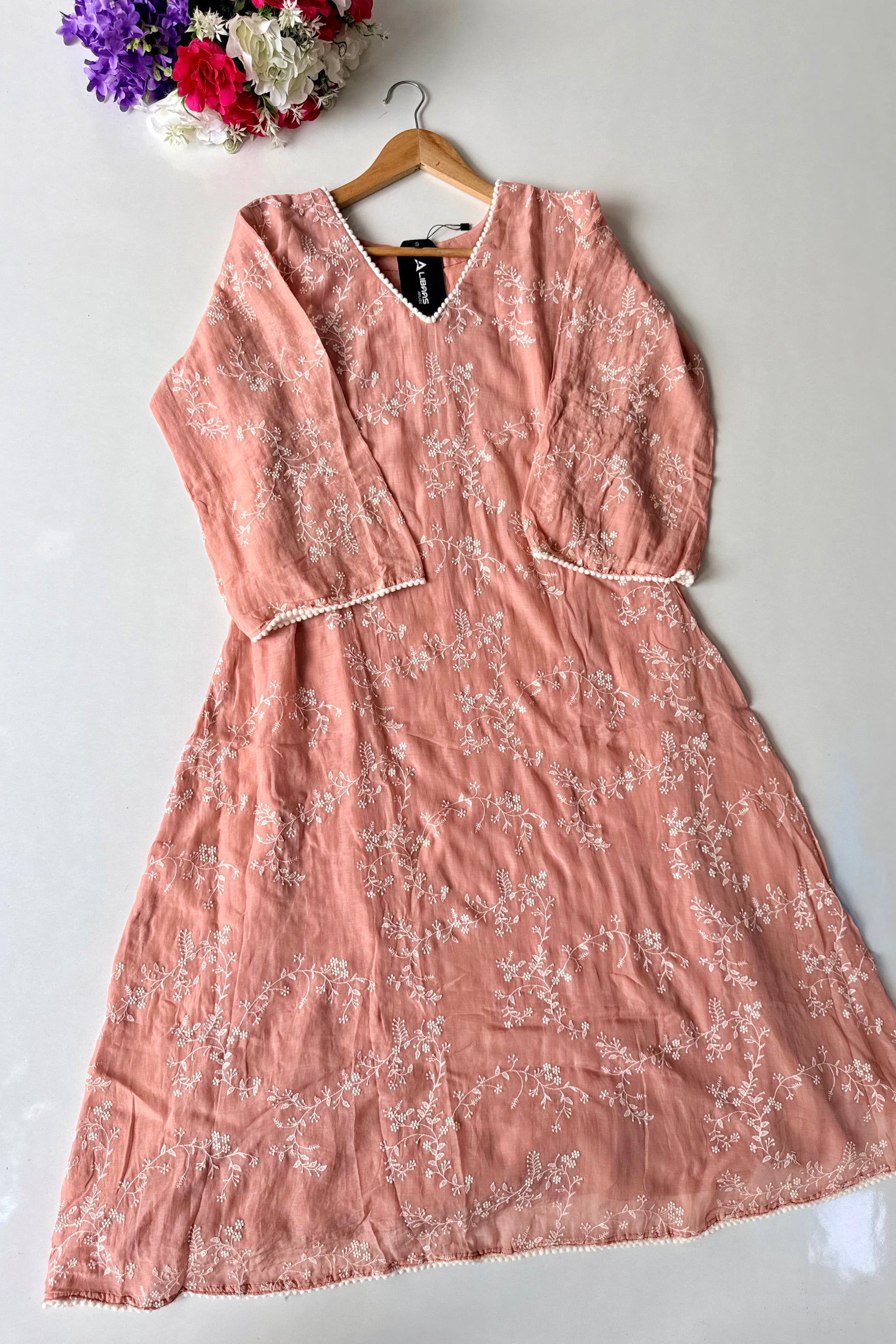 “Elina” Blush Peach Mul Chanderi A Line Suit set 🛍️