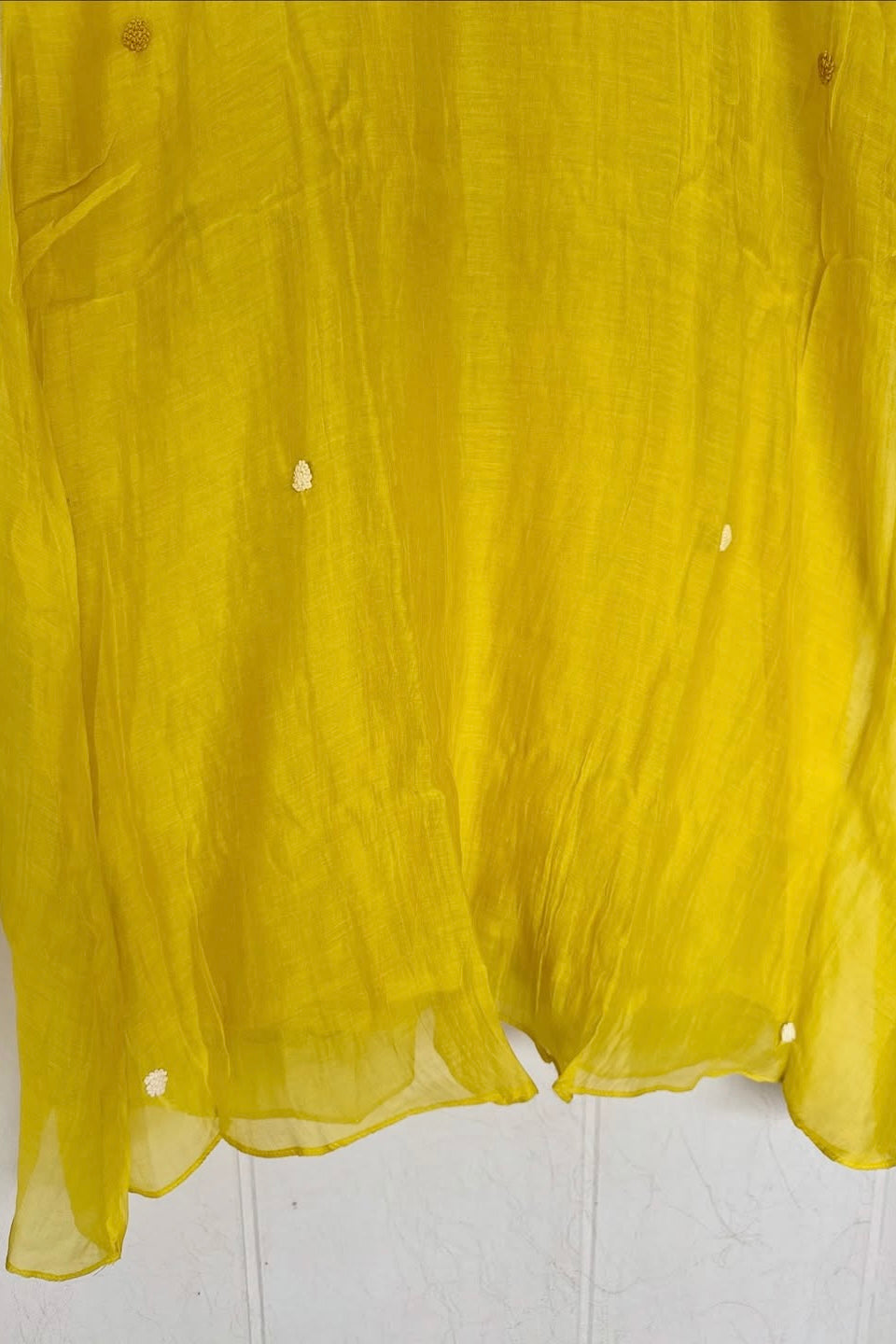 “Mirror” Lemon Yellow Mul Chanderi Mirror Work A Line kurta set