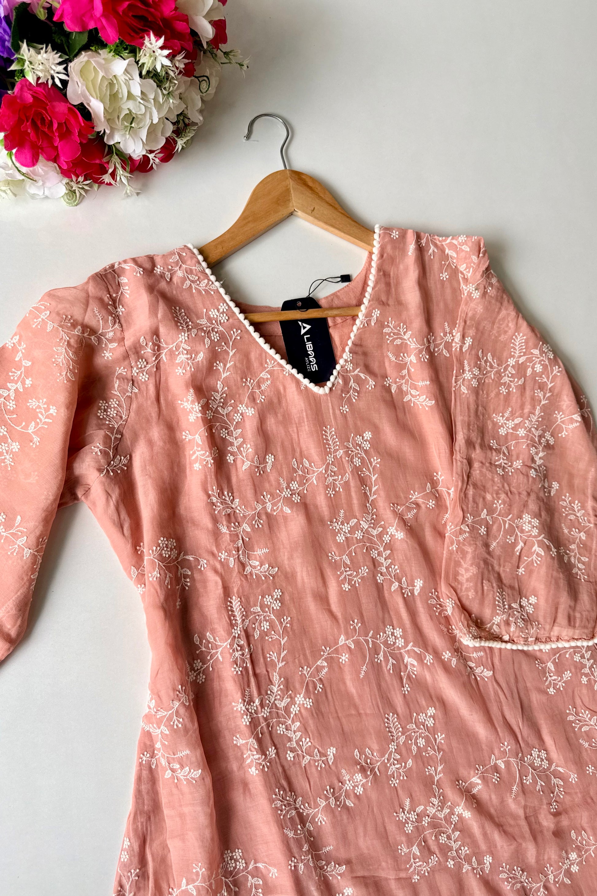 “Elina” Blush Peach Mul Chanderi A Line Suit set 🛍️