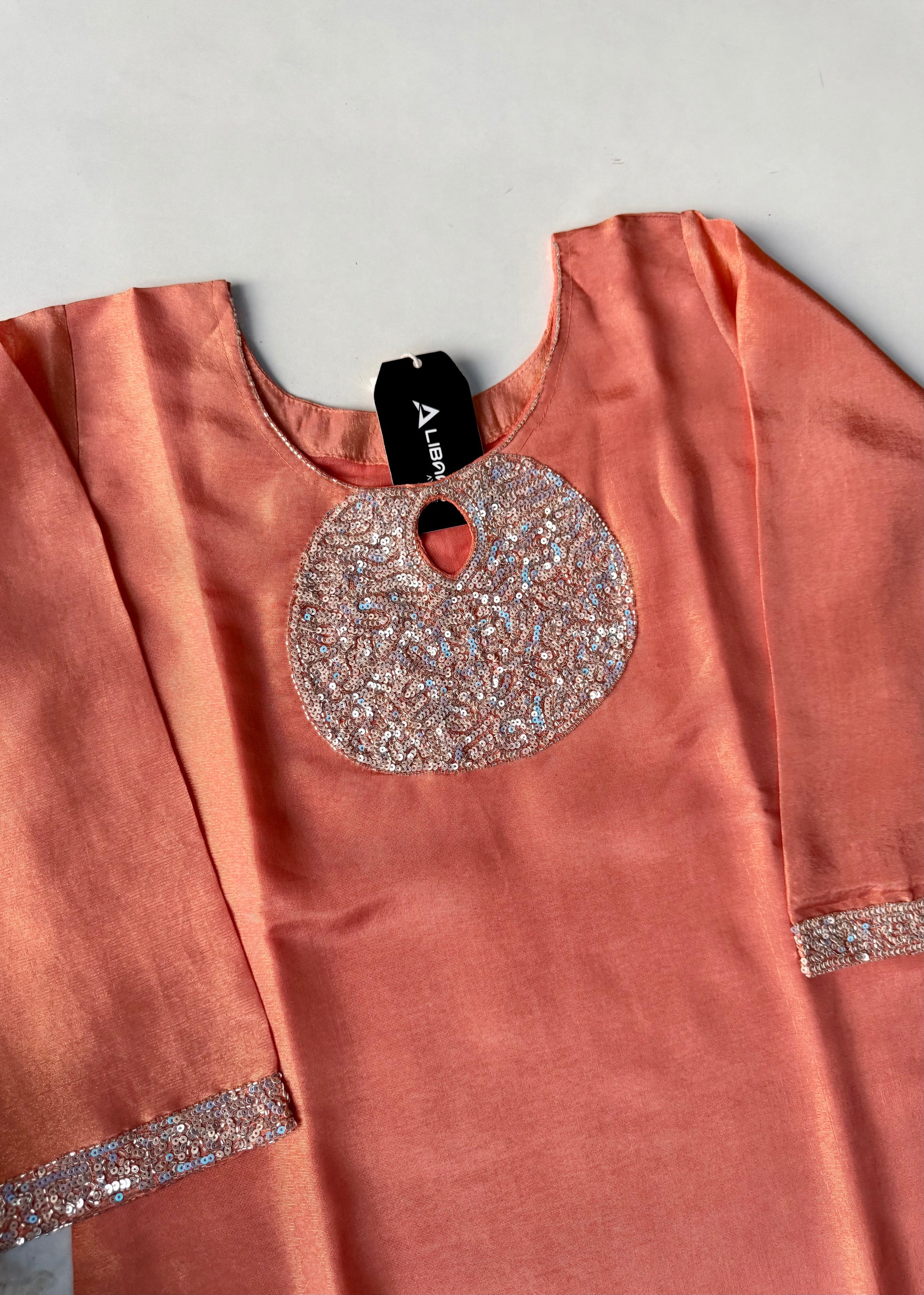 “SHINE” Beautiful Peach with gold tone shimmer tissue kurta set