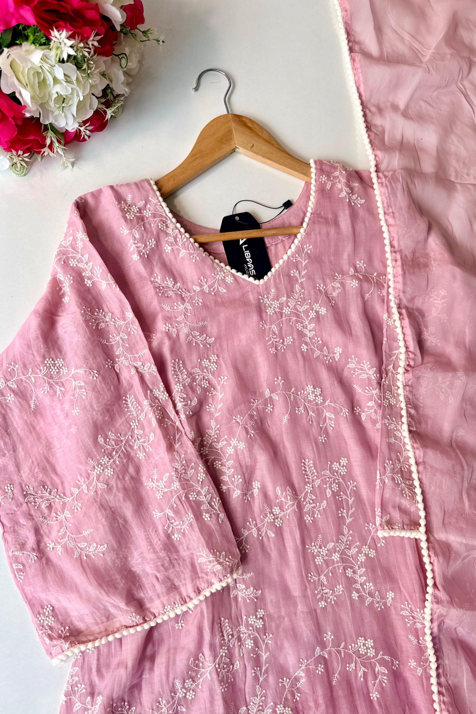 “Elina” Blossom Pink Mul Chanderi A Line Suit set 🛍️