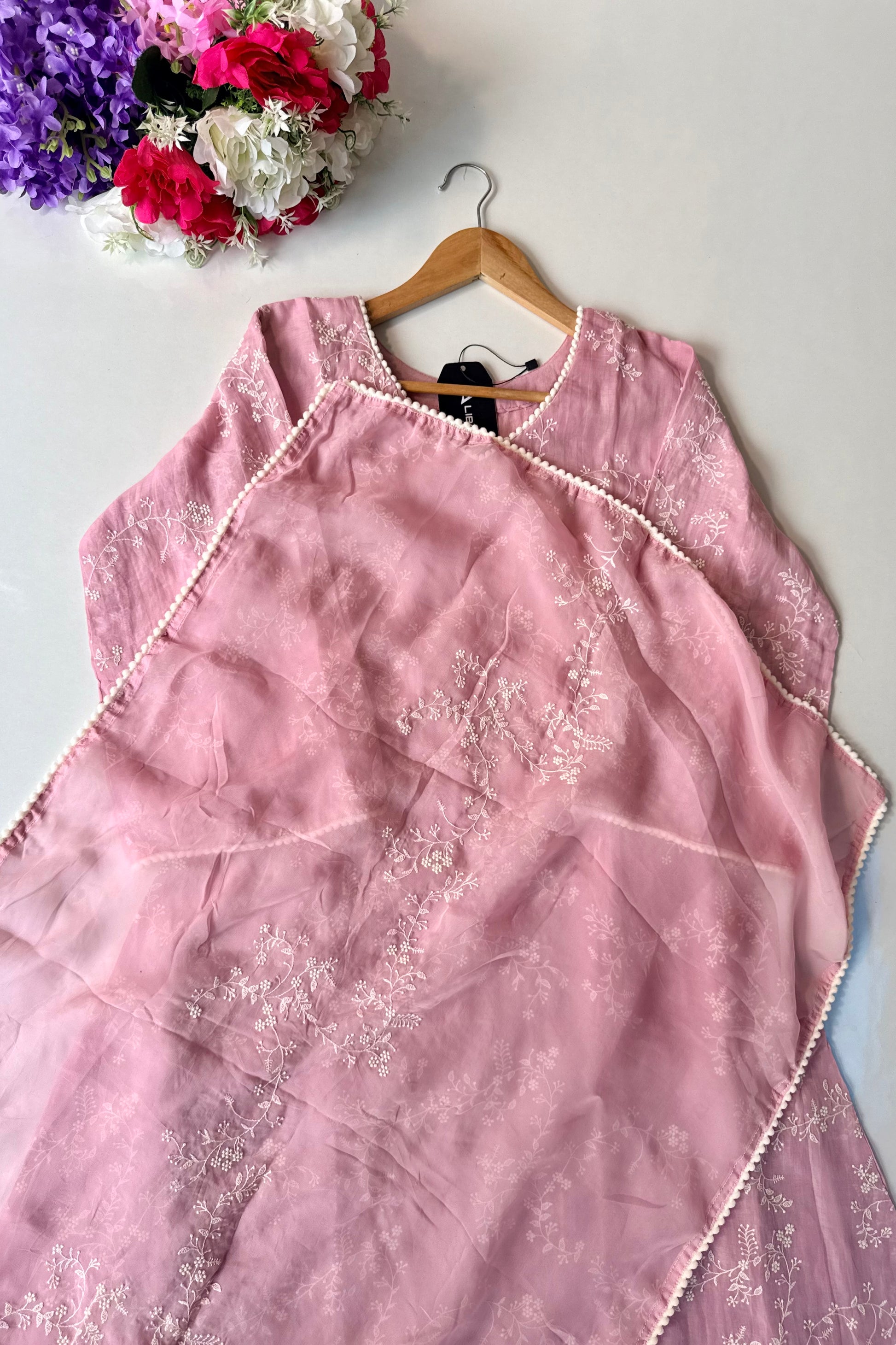 “Elina” Blossom Pink Mul Chanderi A Line Suit set 🛍️