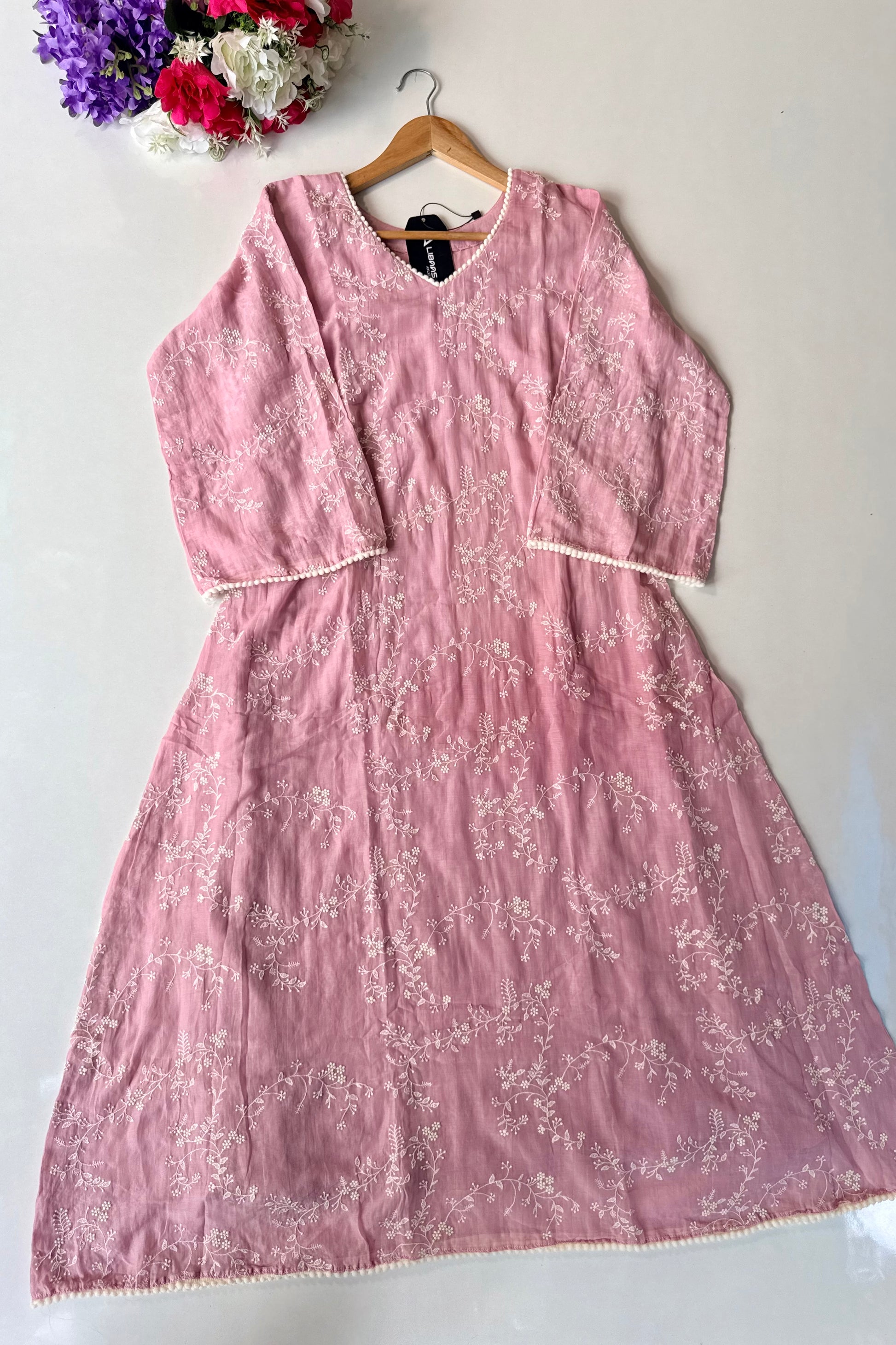 “Elina” Blossom Pink Mul Chanderi A Line Suit set 🛍️