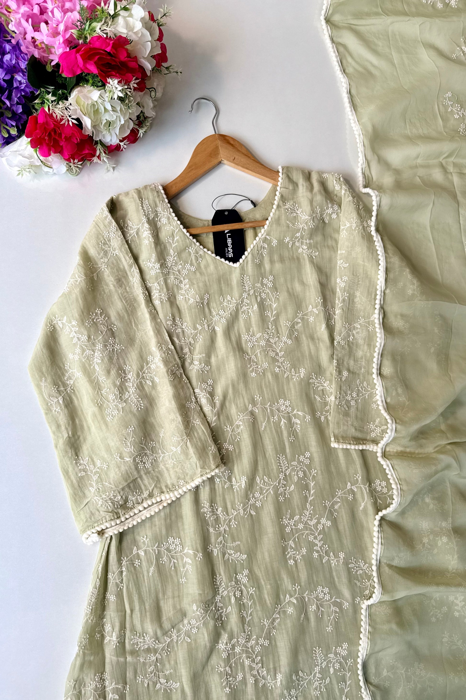 “Elina” Mint Green Mul Chanderi A Line Suit set 🛍️