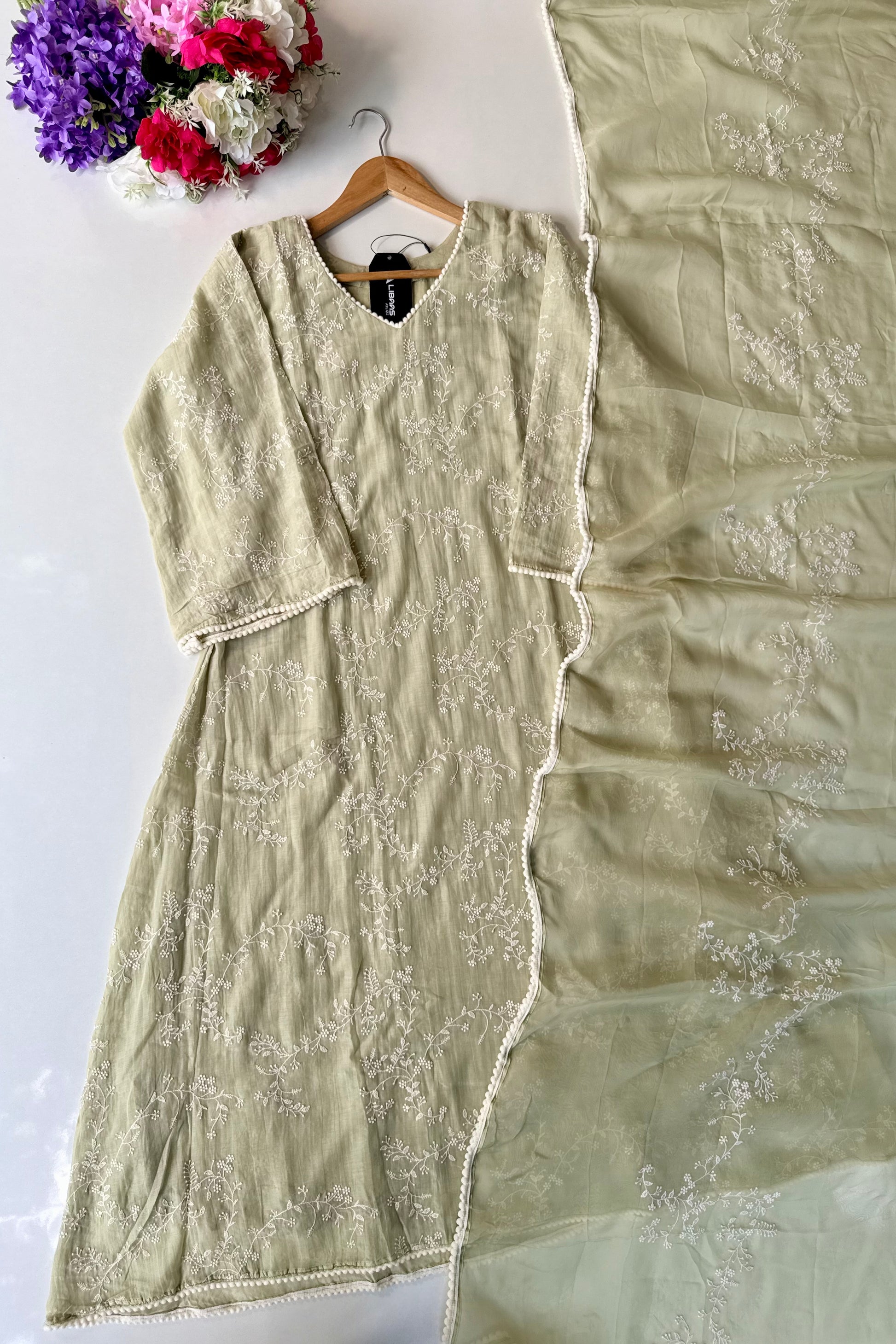 “Elina” Mint Green Mul Chanderi A Line Suit set 🛍️