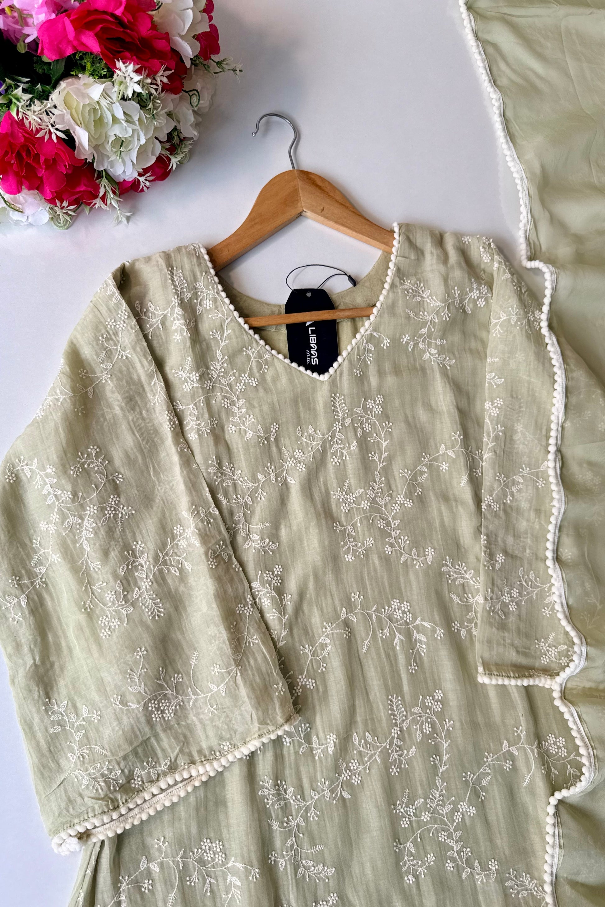 “Elina” Mint Green Mul Chanderi A Line Suit set 🛍️