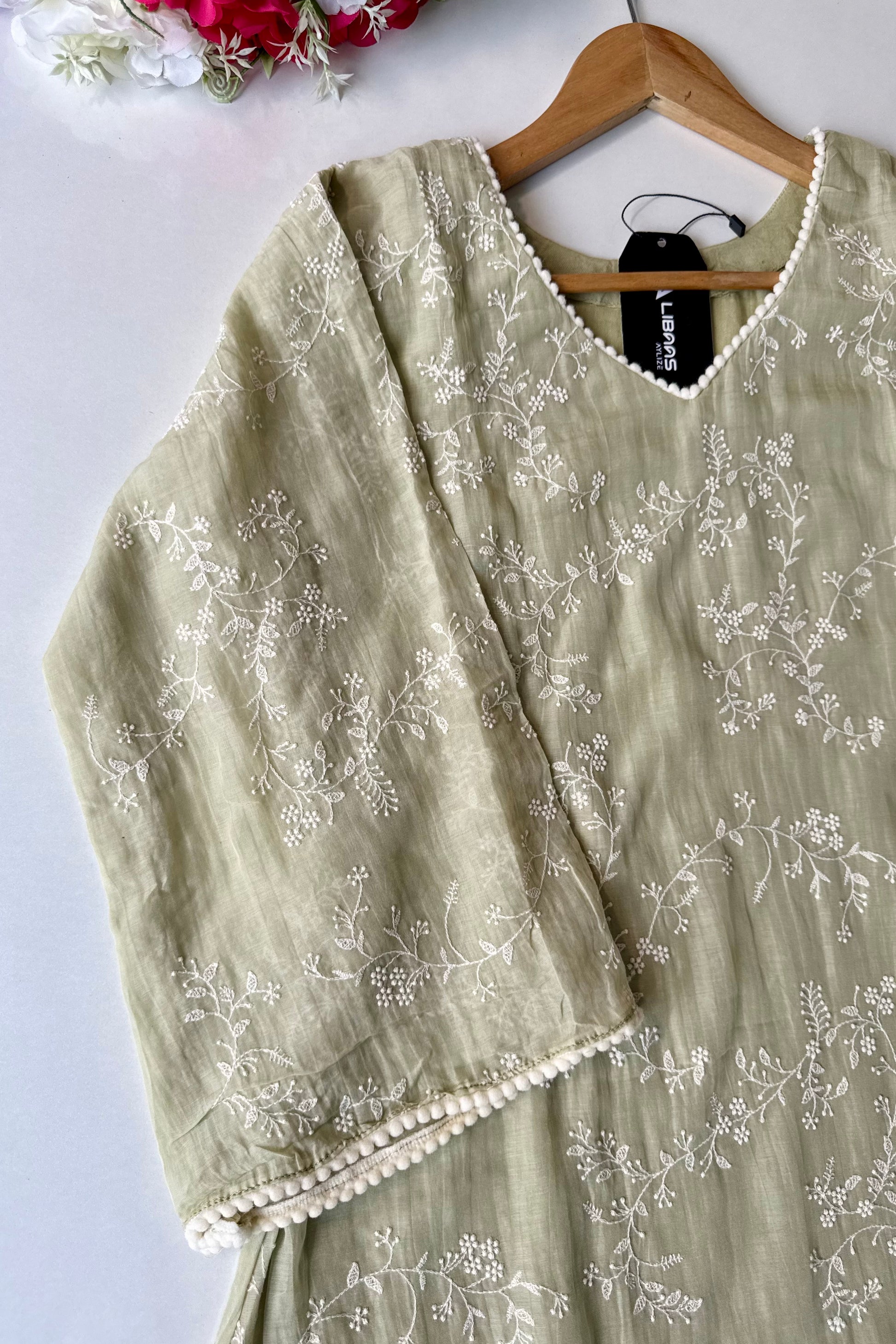 “Elina” Mint Green Mul Chanderi A Line Suit set 🛍️