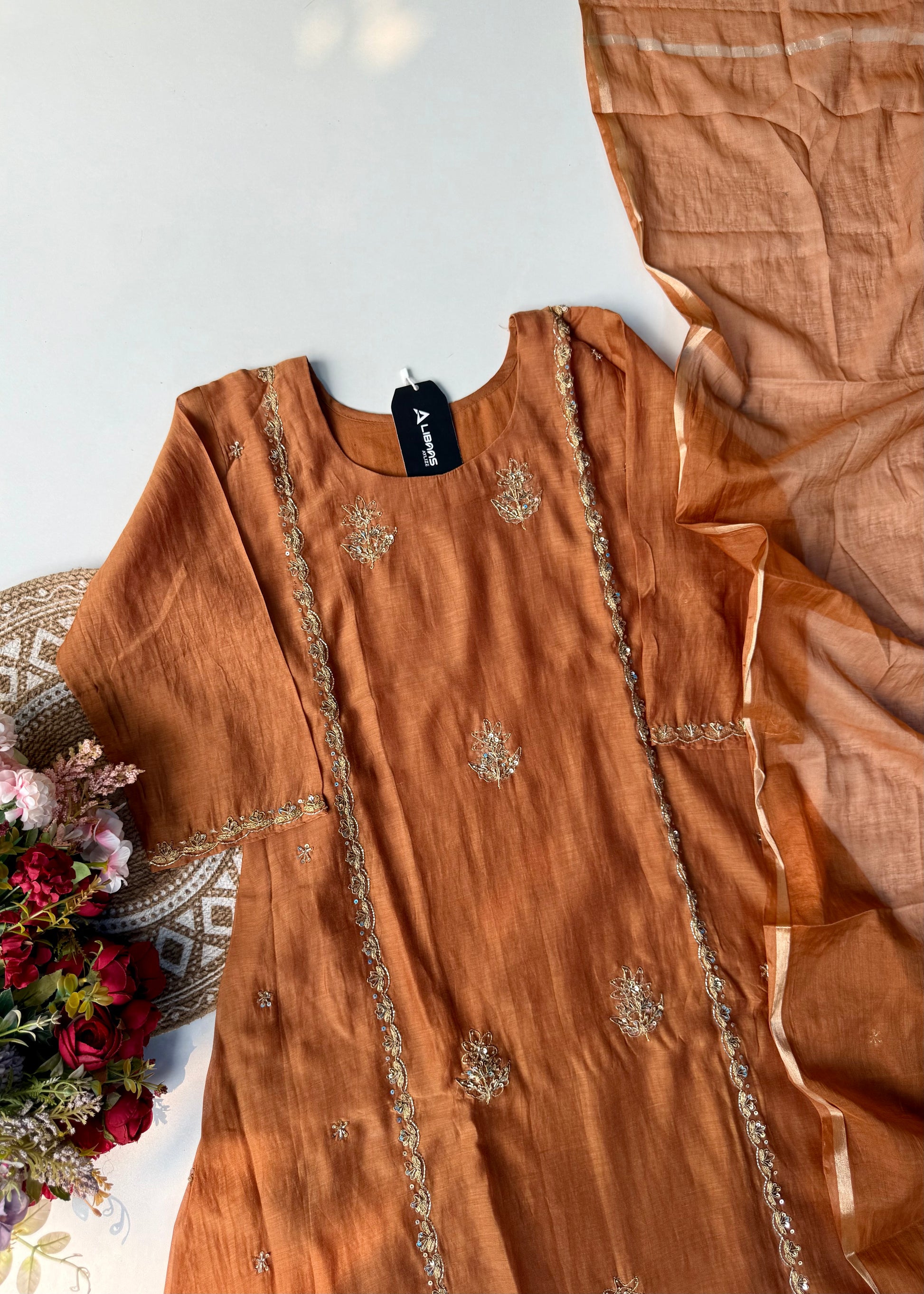 “Ujjwal” Copper Brown Mul Chanderi A Line Suit set 🛍️