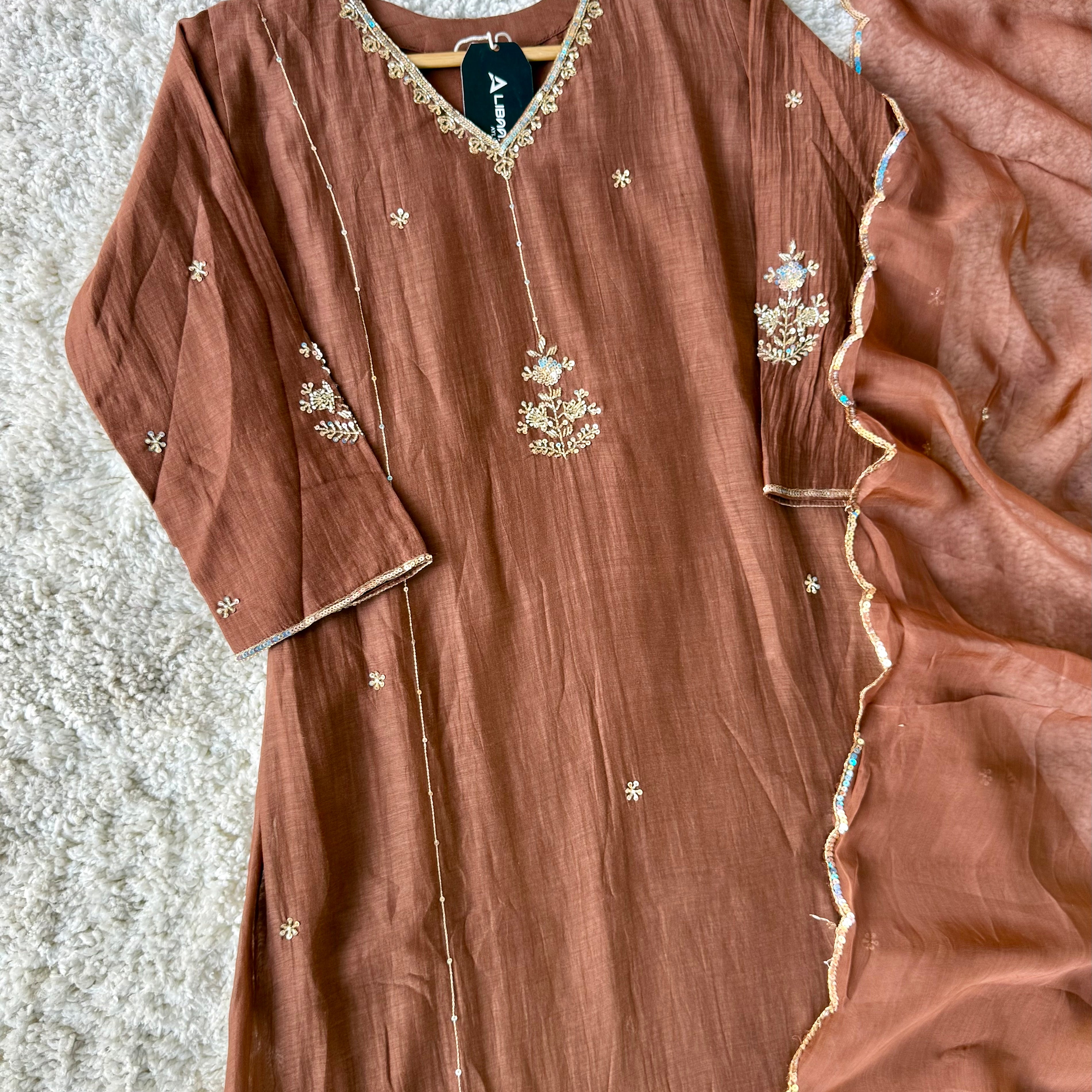 ”Grace- Premium Rich Brown Mul Chanderi Kurta Set 🛍️