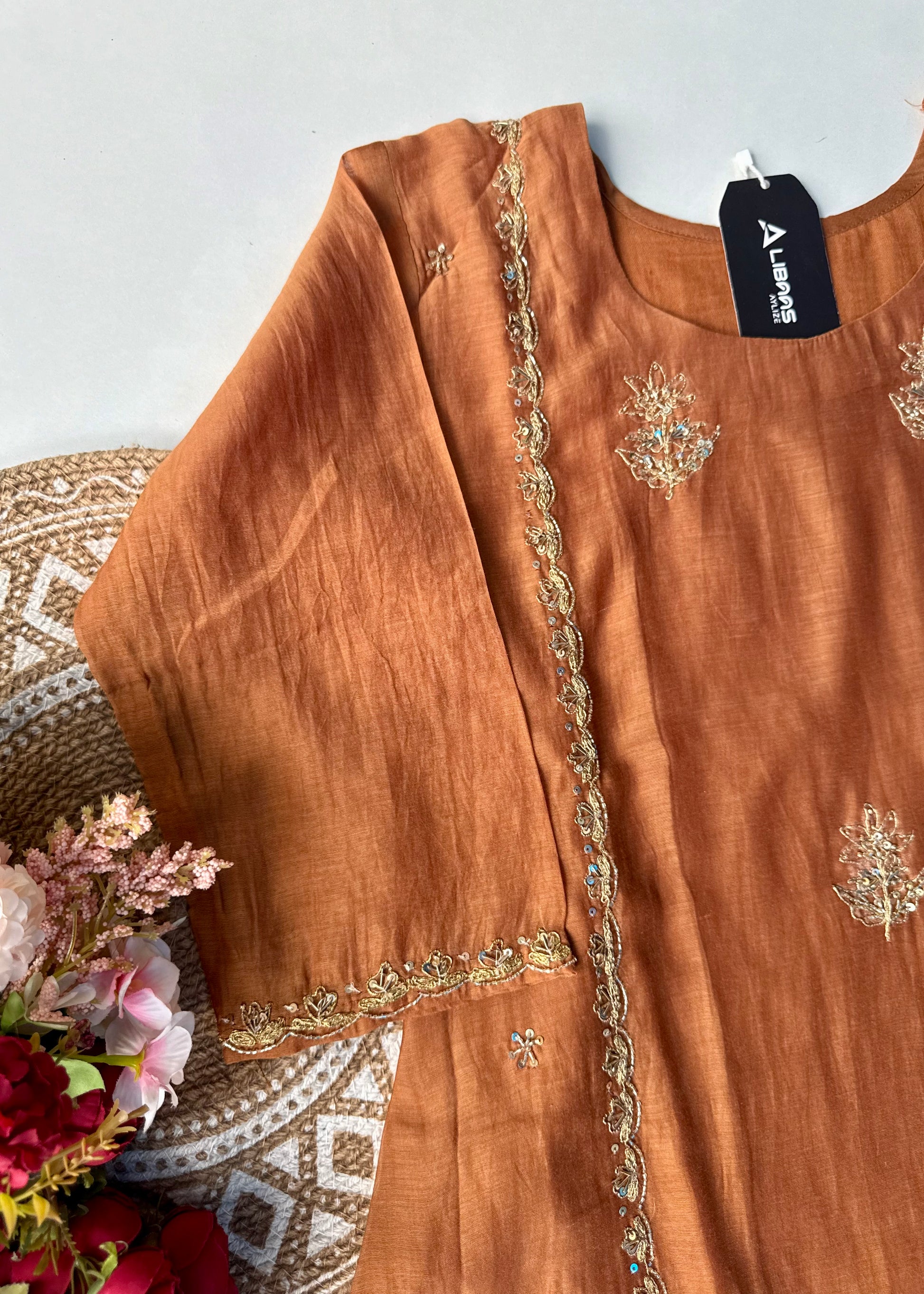 “Ujjwal” Copper Brown Mul Chanderi A Line Suit set 🛍️