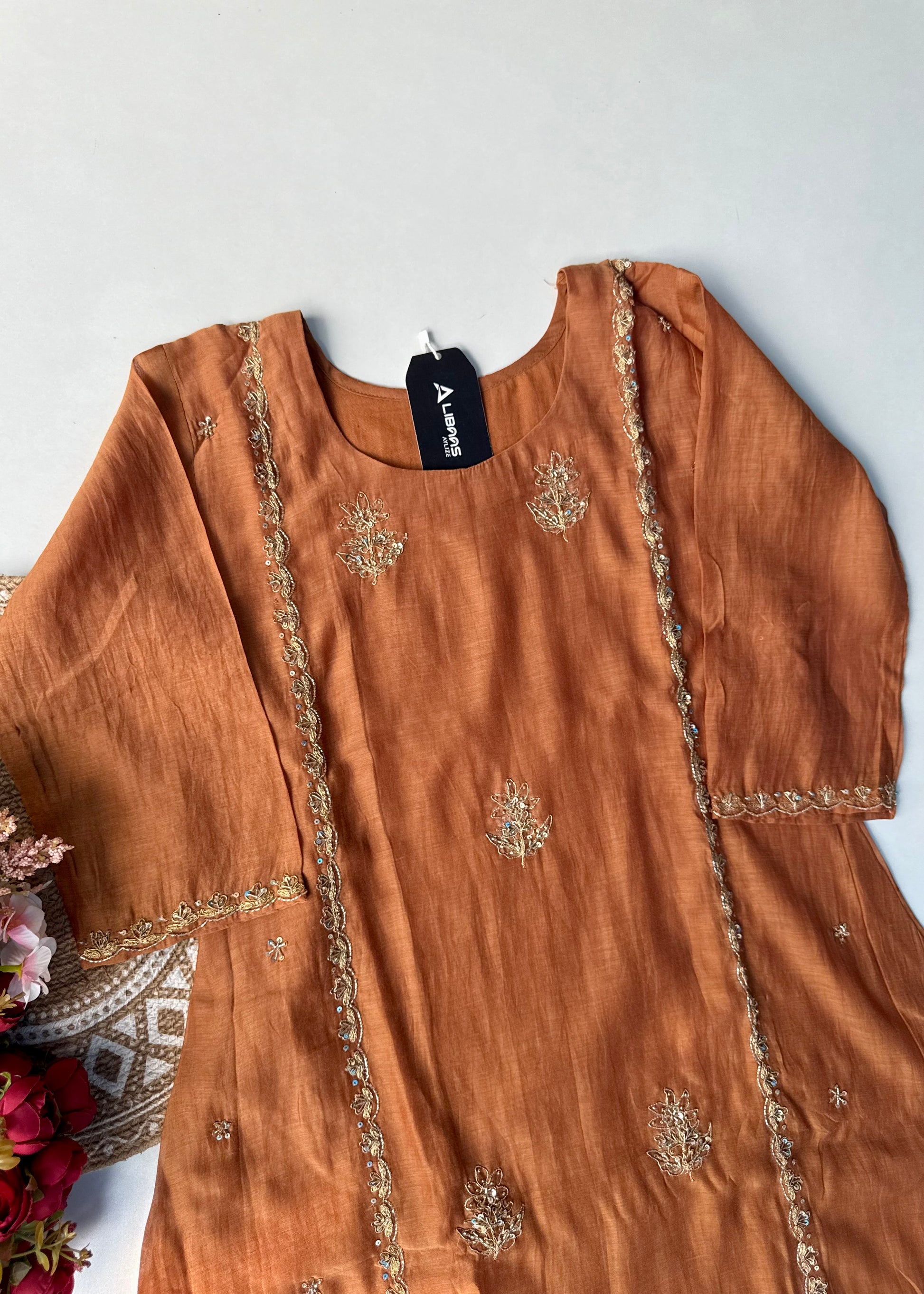 “Ujjwal” Copper Brown Mul Chanderi A Line Suit set 🛍️