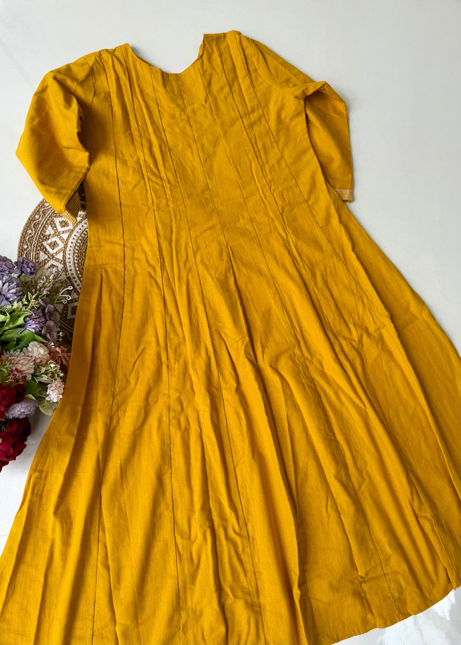 “IRYA" Yellow Mirror work cotton Anarkali kurta set