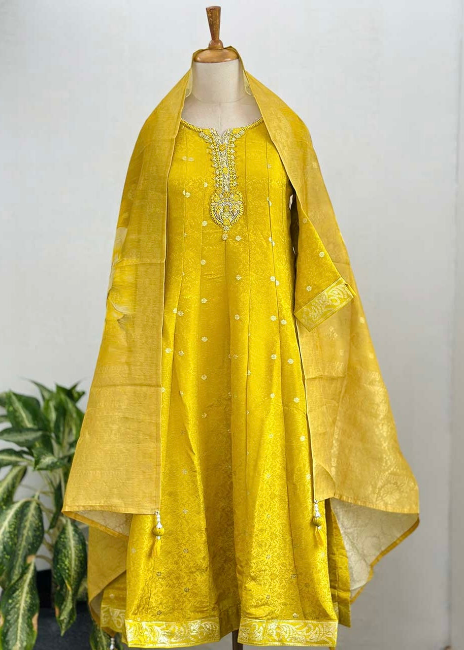 “AMBER” Festive wear handcrafted tissue silk anarkali set
