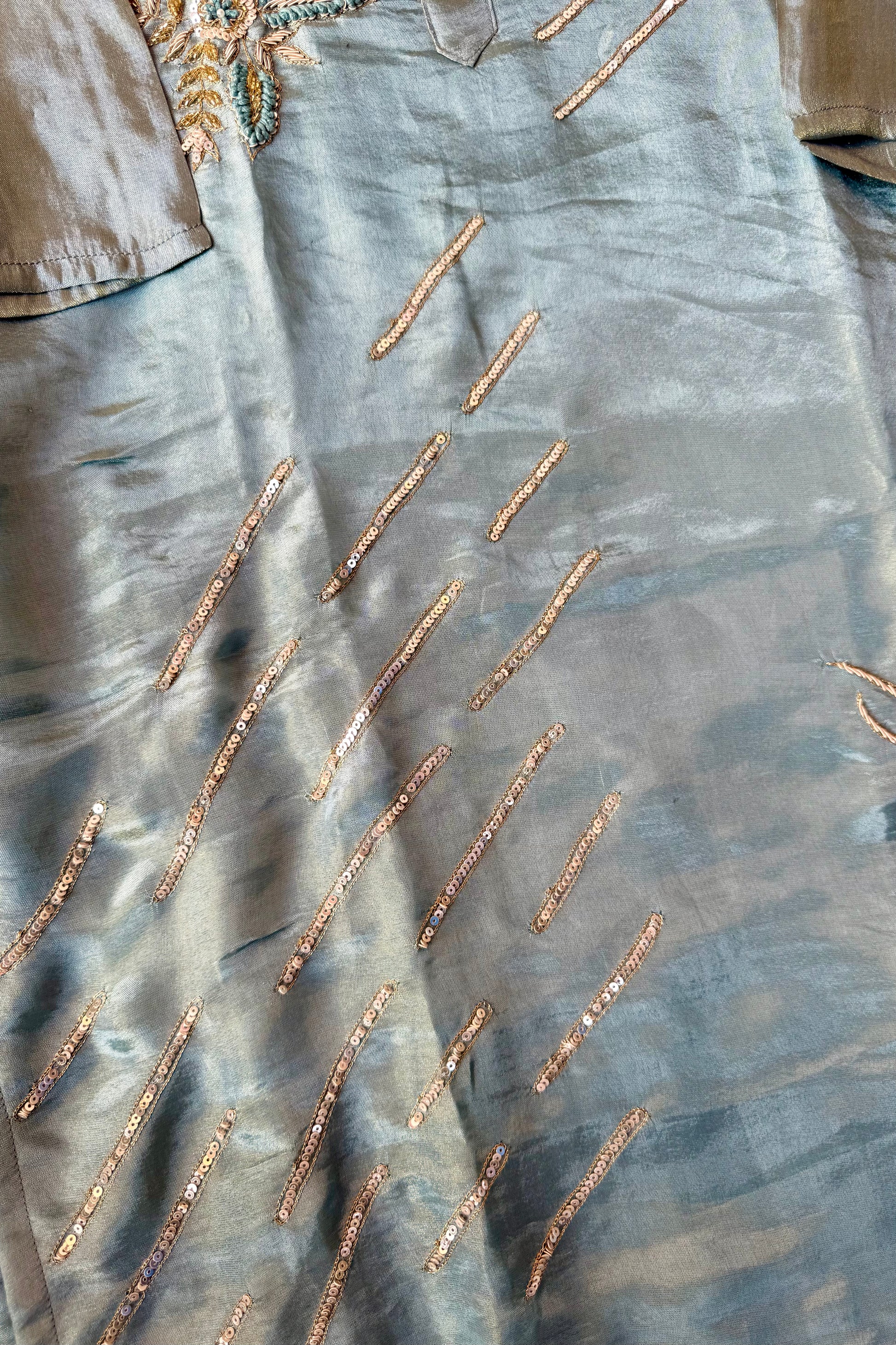 “Zena” Premium Teal Blue Tissue Silk Kurta Set with Elegant Handwork