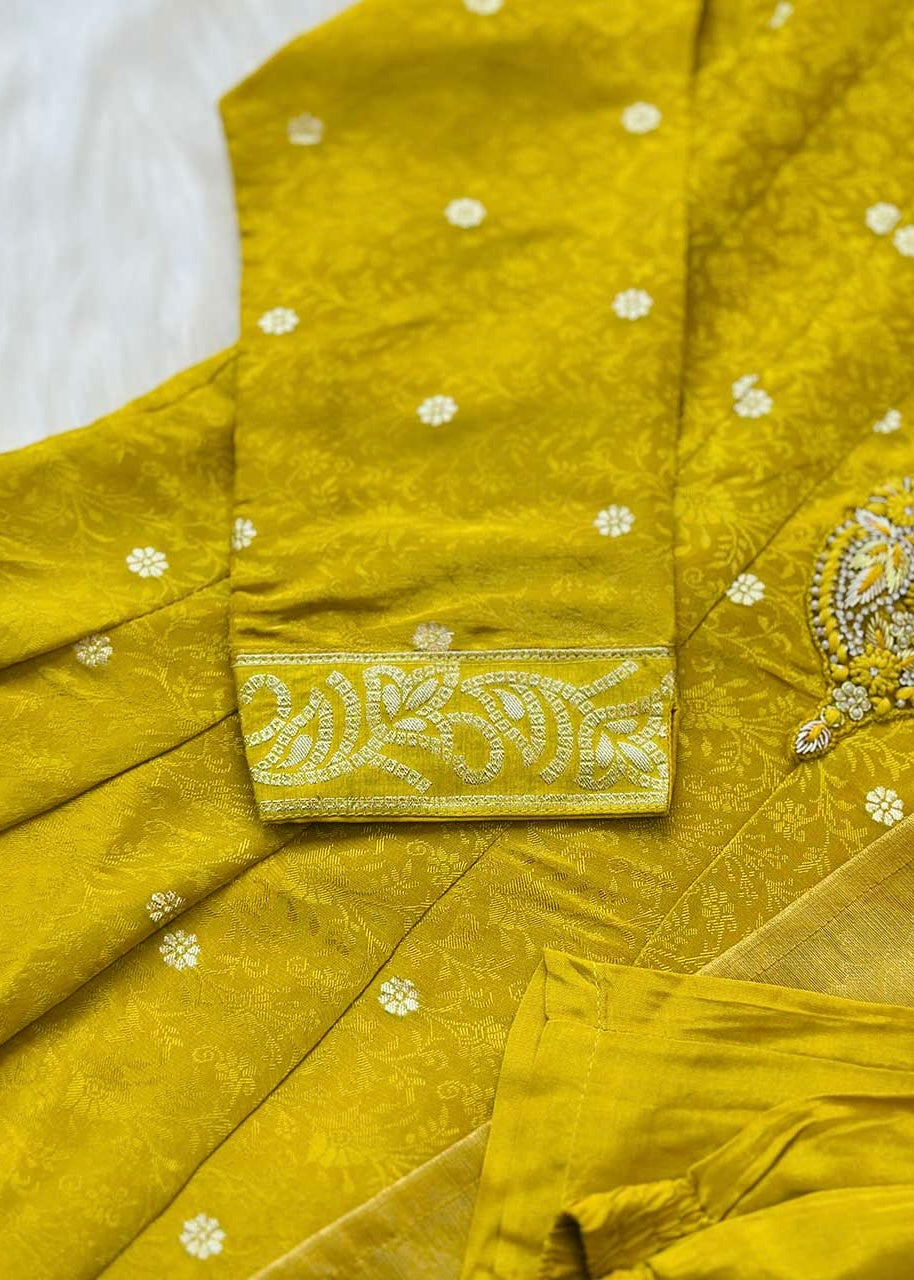 “AMBER” Festive wear handcrafted tissue silk anarkali set