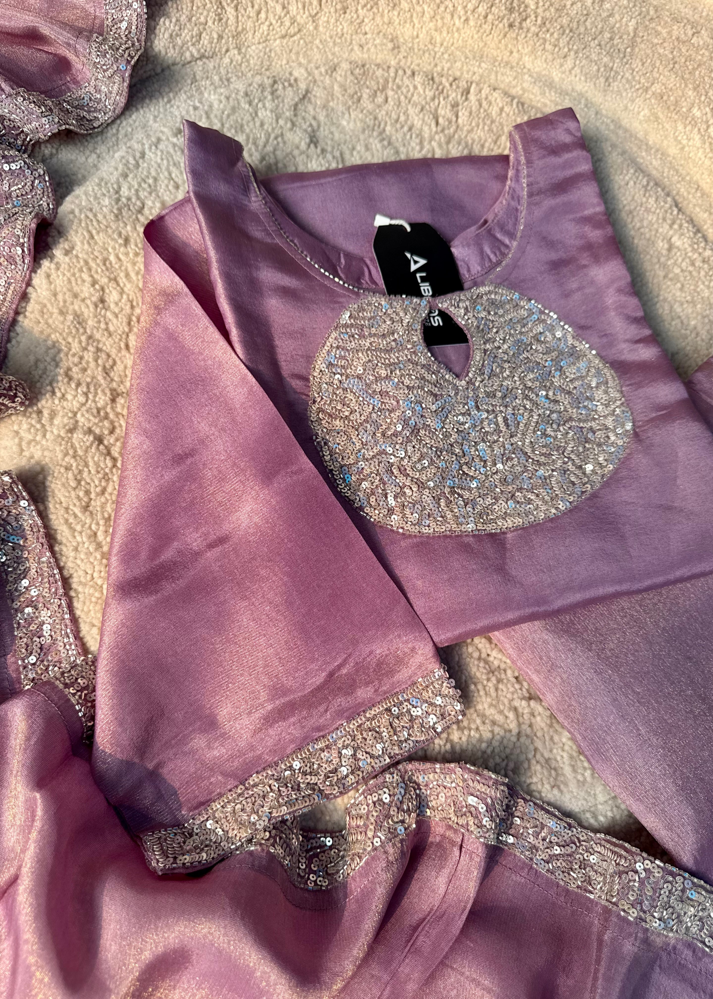 “SHINE” Beautiful Lavender with gold tone shimmer tissue kurta set