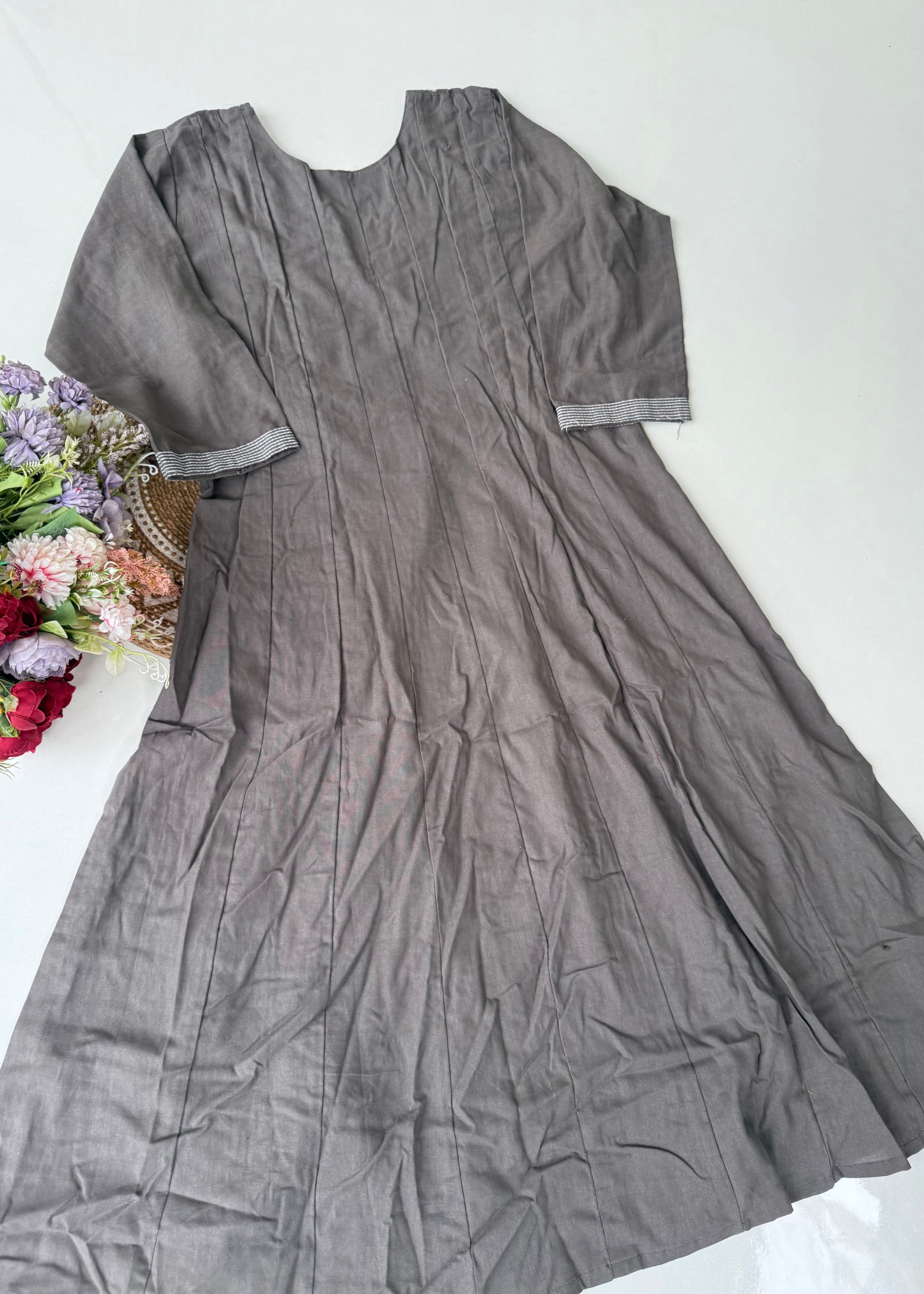 “IRYA" Grey Mirror work cotton Anarkali kurta set