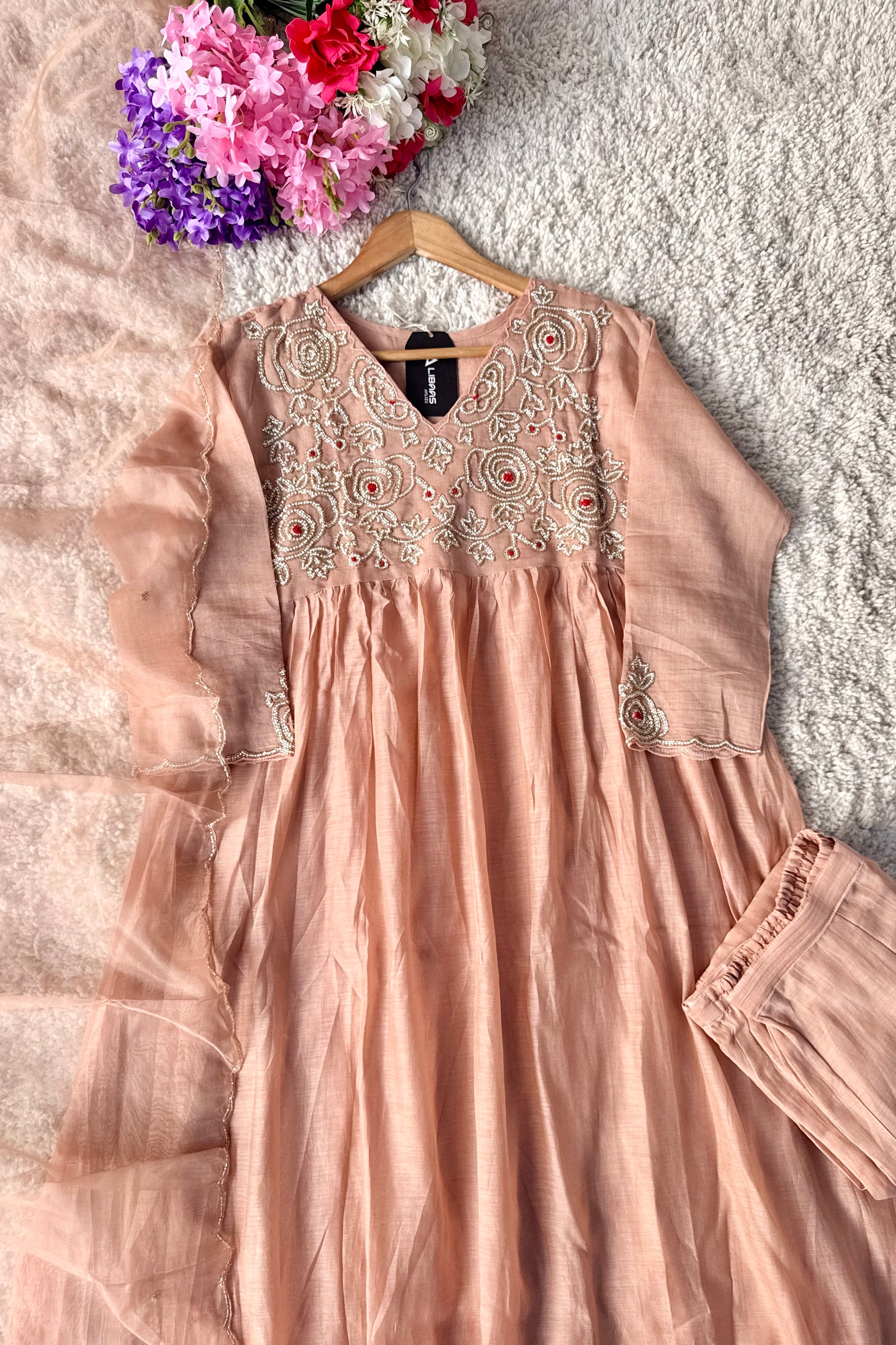 ✨Ay11- Peach Mul Chanderi A Line Kurta set