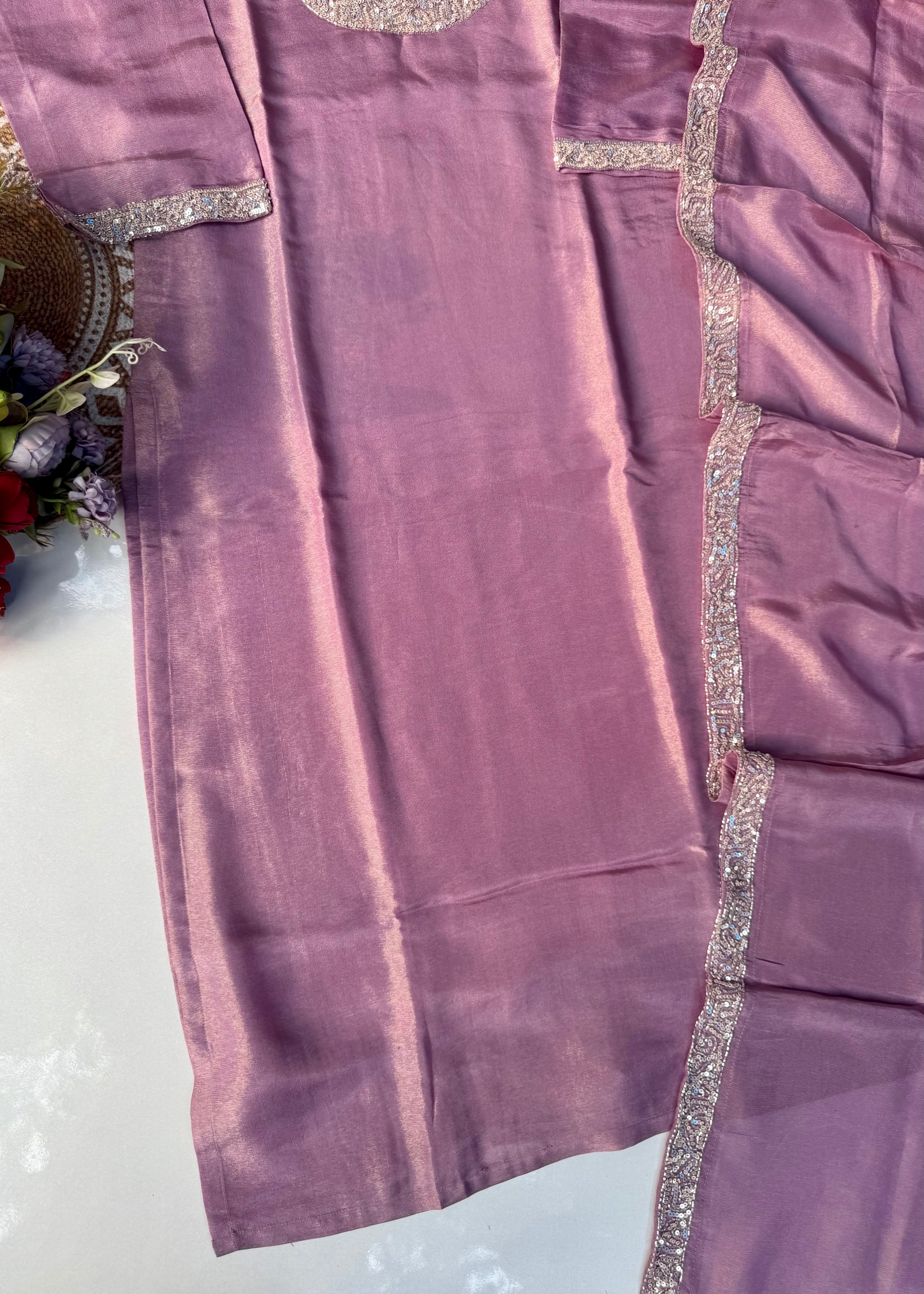 “SHINE” Beautiful Lavender with gold tone shimmer tissue kurta set