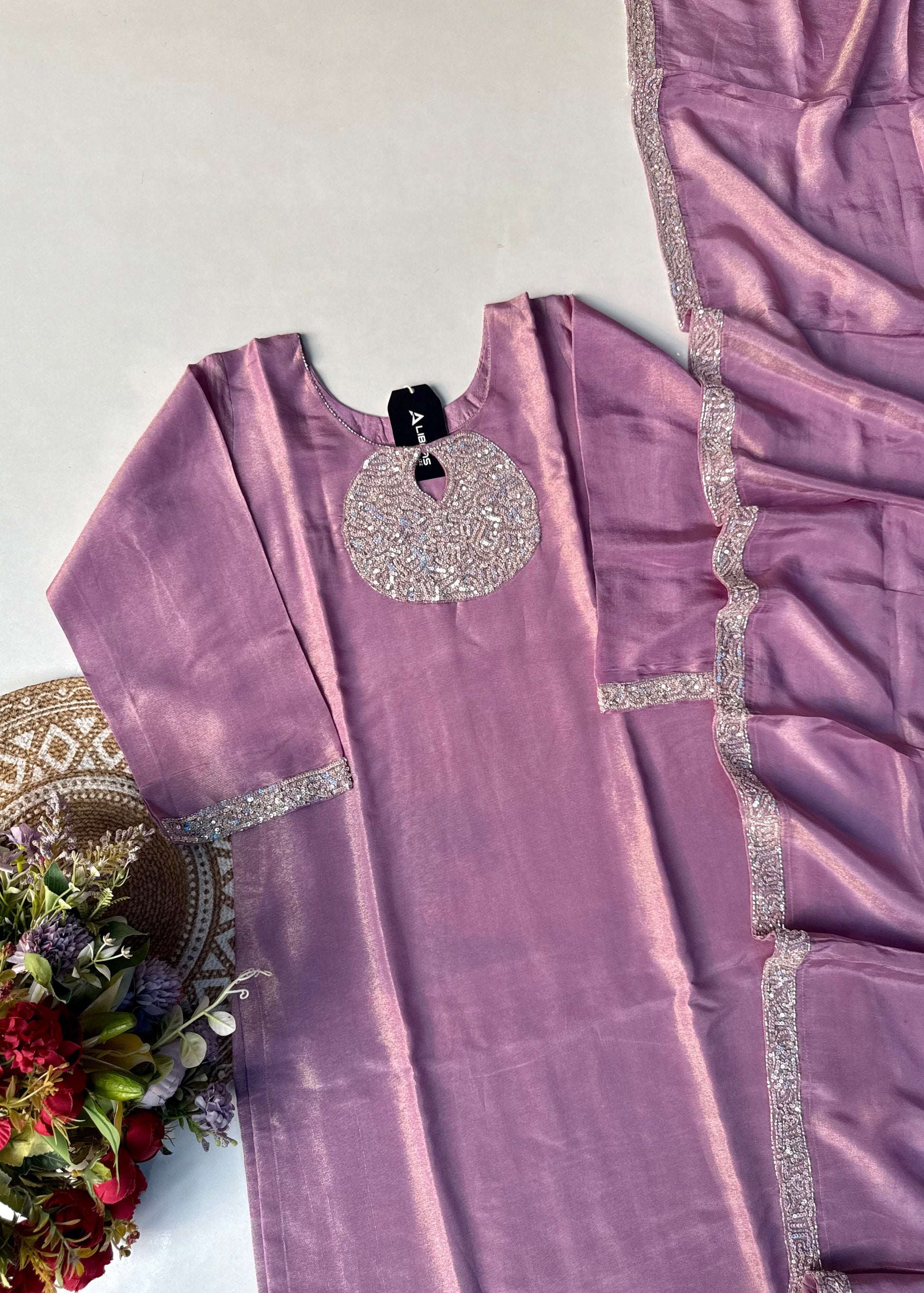 “SHINE” Beautiful Lavender with gold tone shimmer tissue kurta set