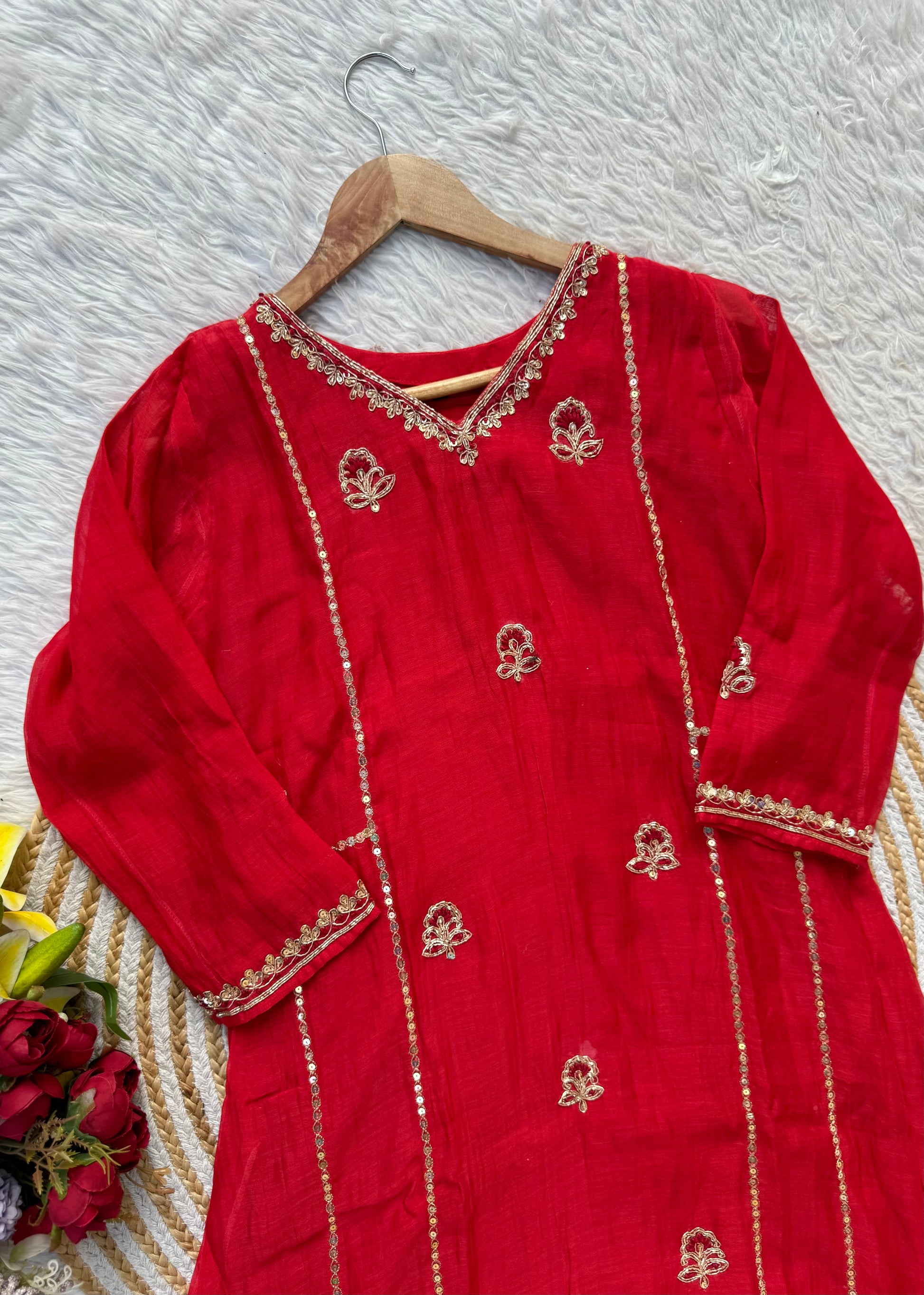 “MELODY” Heavy handwork Mul Chanderi party wear anarkali kurta set