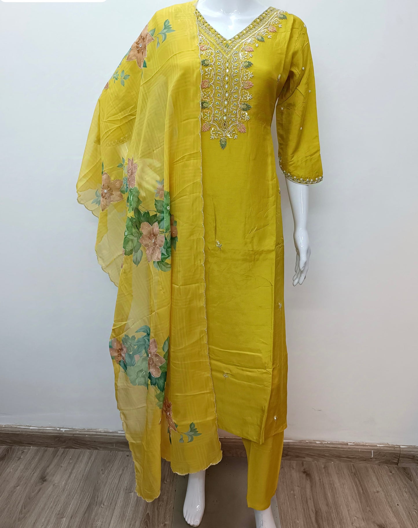 "Karnika" Party wear Heavy handwork dola silk kurta set