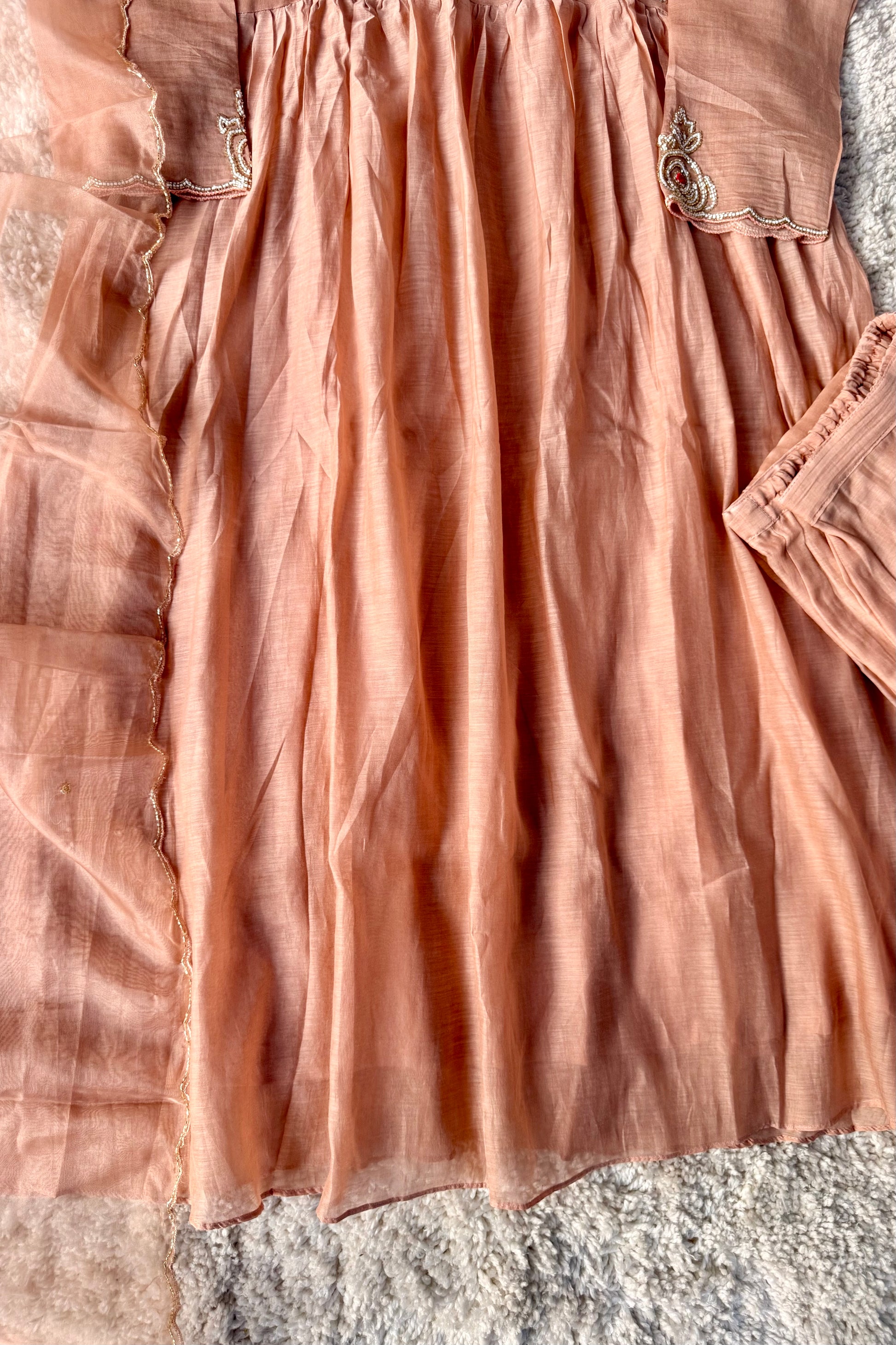 ✨Ay11- Peach Mul Chanderi A Line Kurta set