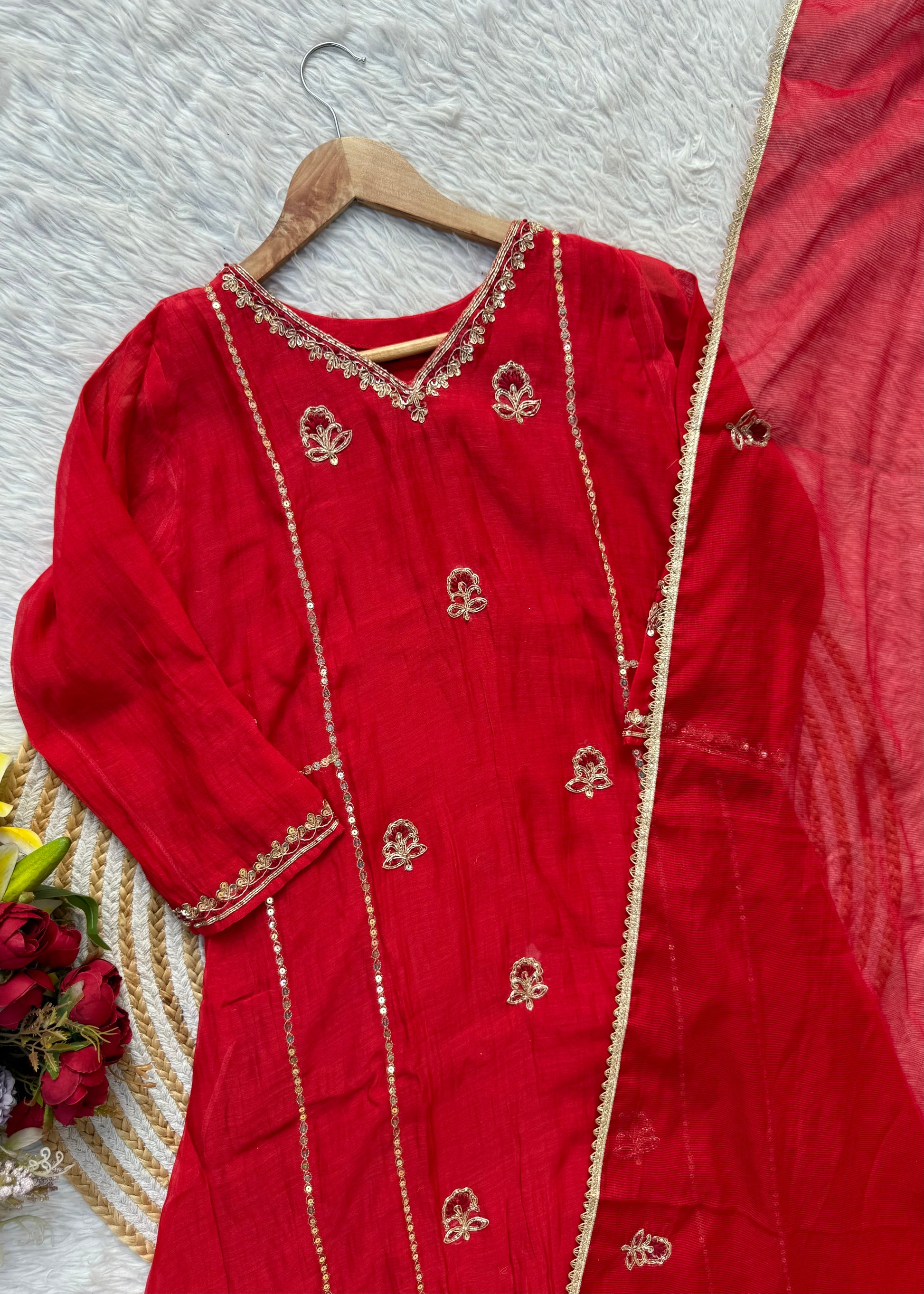 “MELODY” Heavy handwork Mul Chanderi party wear anarkali kurta set