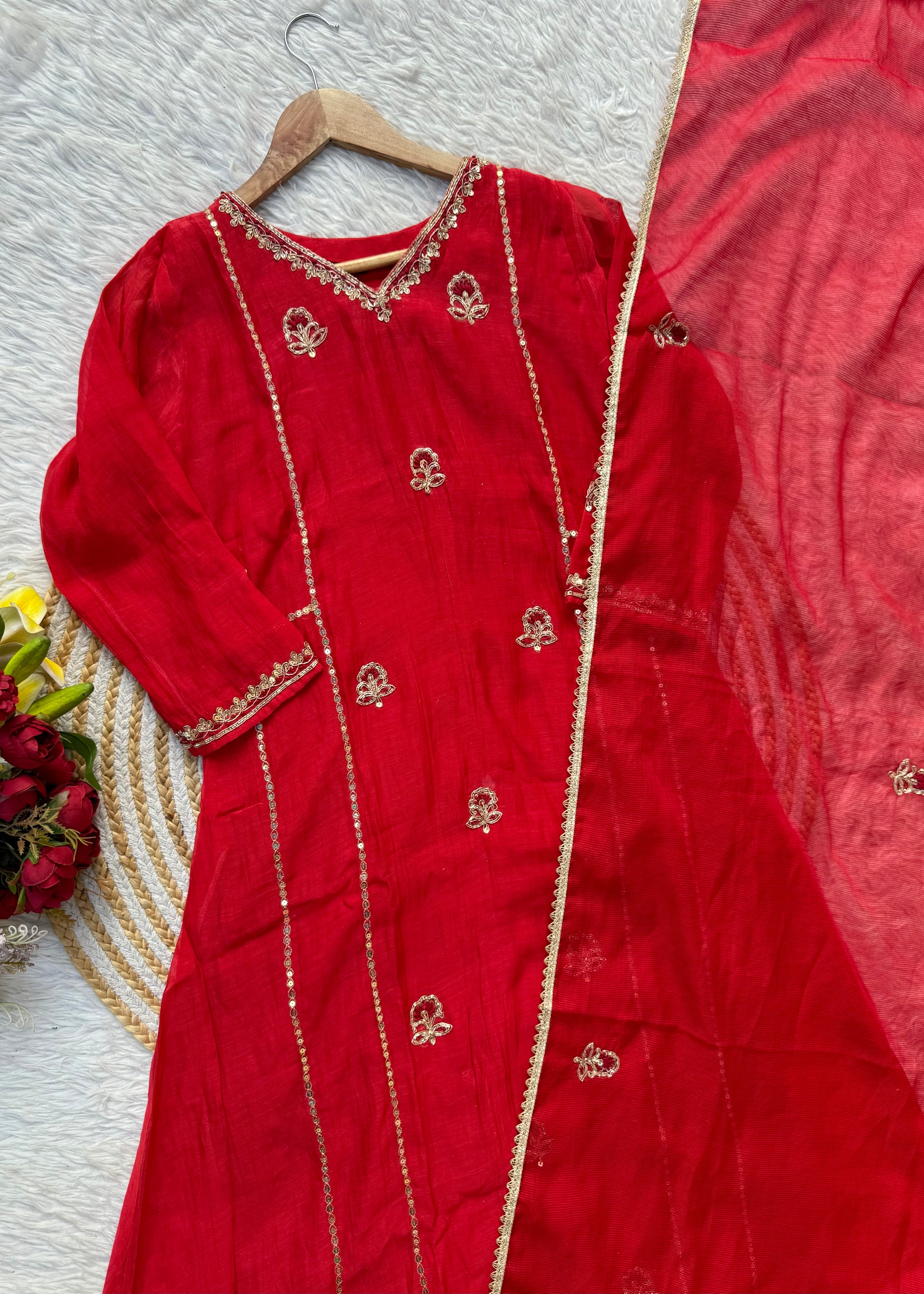 “MELODY” Heavy handwork Mul Chanderi party wear anarkali kurta set