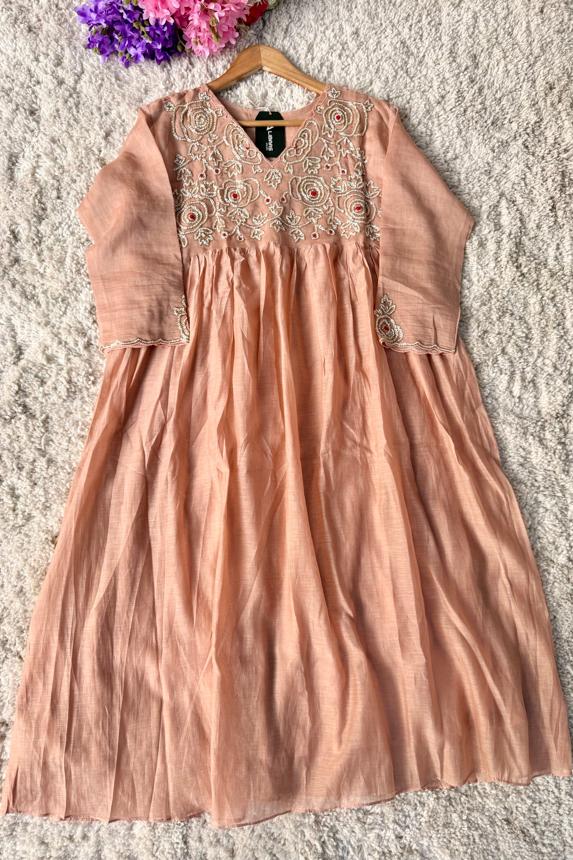 ✨Ay11- Peach Mul Chanderi A Line Kurta set
